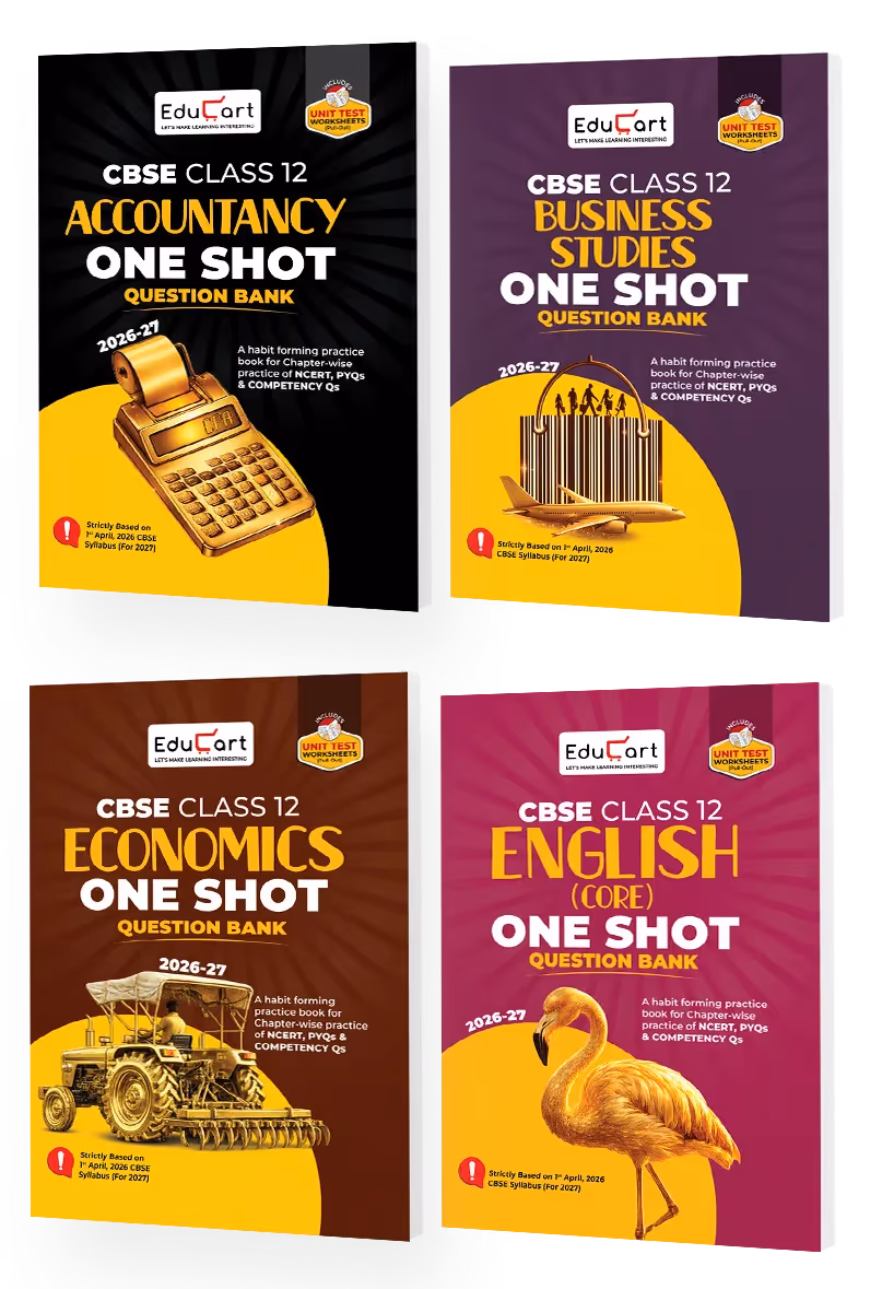 Educart CBSE Class 12 One Shot Question Bank Accountancy, Business Studies, Economics and English 2026–27 (Set of 4 Books) | NCERT Questions, PYQs & Competency-Based Qs | CBSE Board 2027