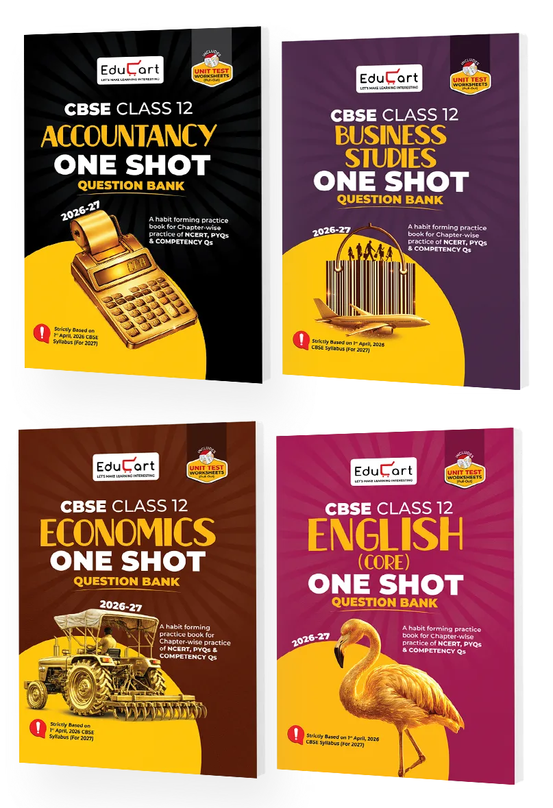 Educart CBSE Class 12 One Shot Question Bank Accountancy, Business Studies, Economics and English 2026–27 (Set of 4 Books) | NCERT Questions, PYQs & Competency-Based Qs | CBSE Board 2027