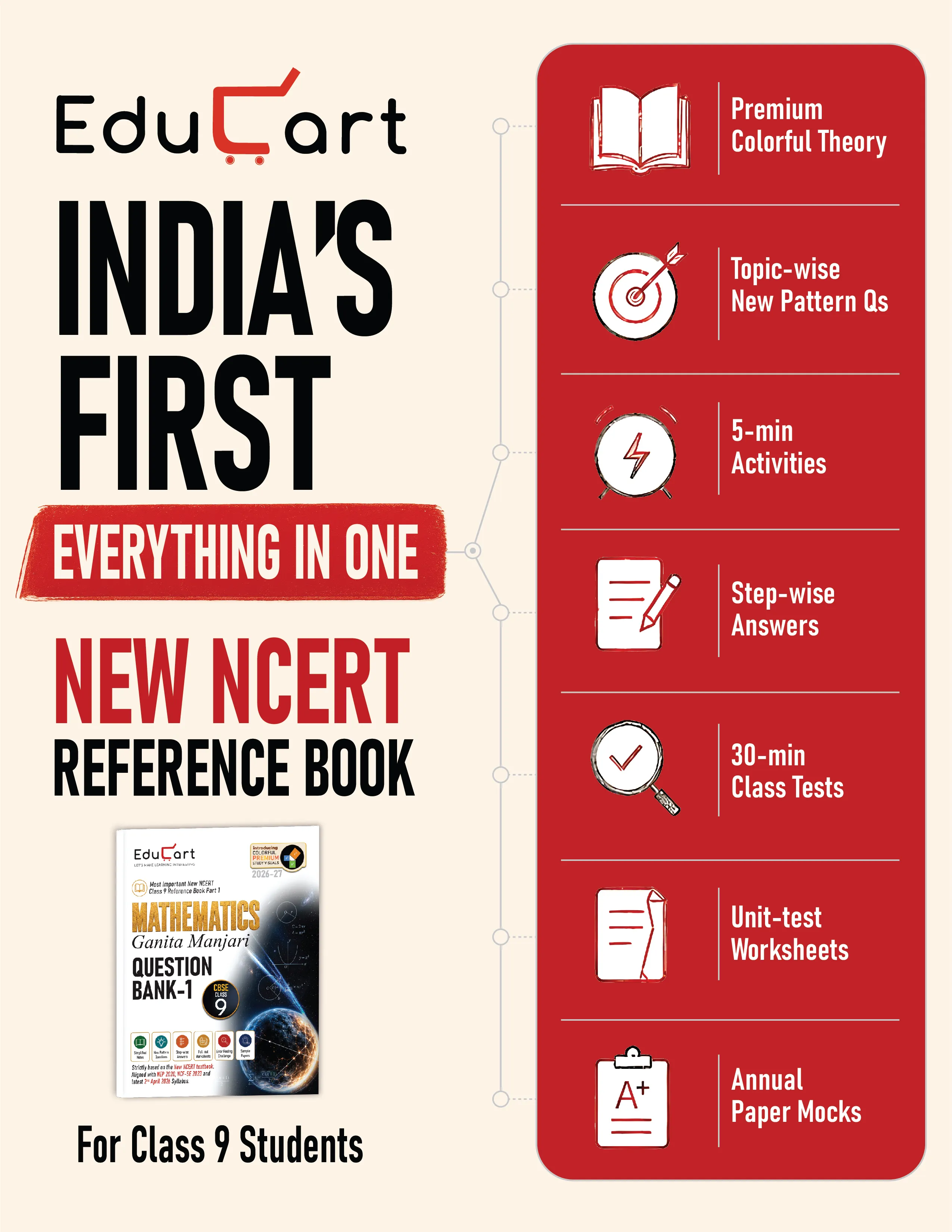 Educart CBSE Class 9 Mathematics Question Bank 2026-27 | Ganita Manjari PART-1 | New NCERT Guide and Most Important Reference Book for 2027 (with worksheets and sample papers extra)