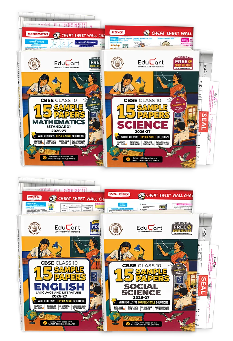 Educart CBSE Sample Paper Class 10 2026-27 | Science, Mathematics, Social Science & English | 4 Books (with Topper-Style Solutions & Cheat Sheet Wall Chart for 2027 exam)