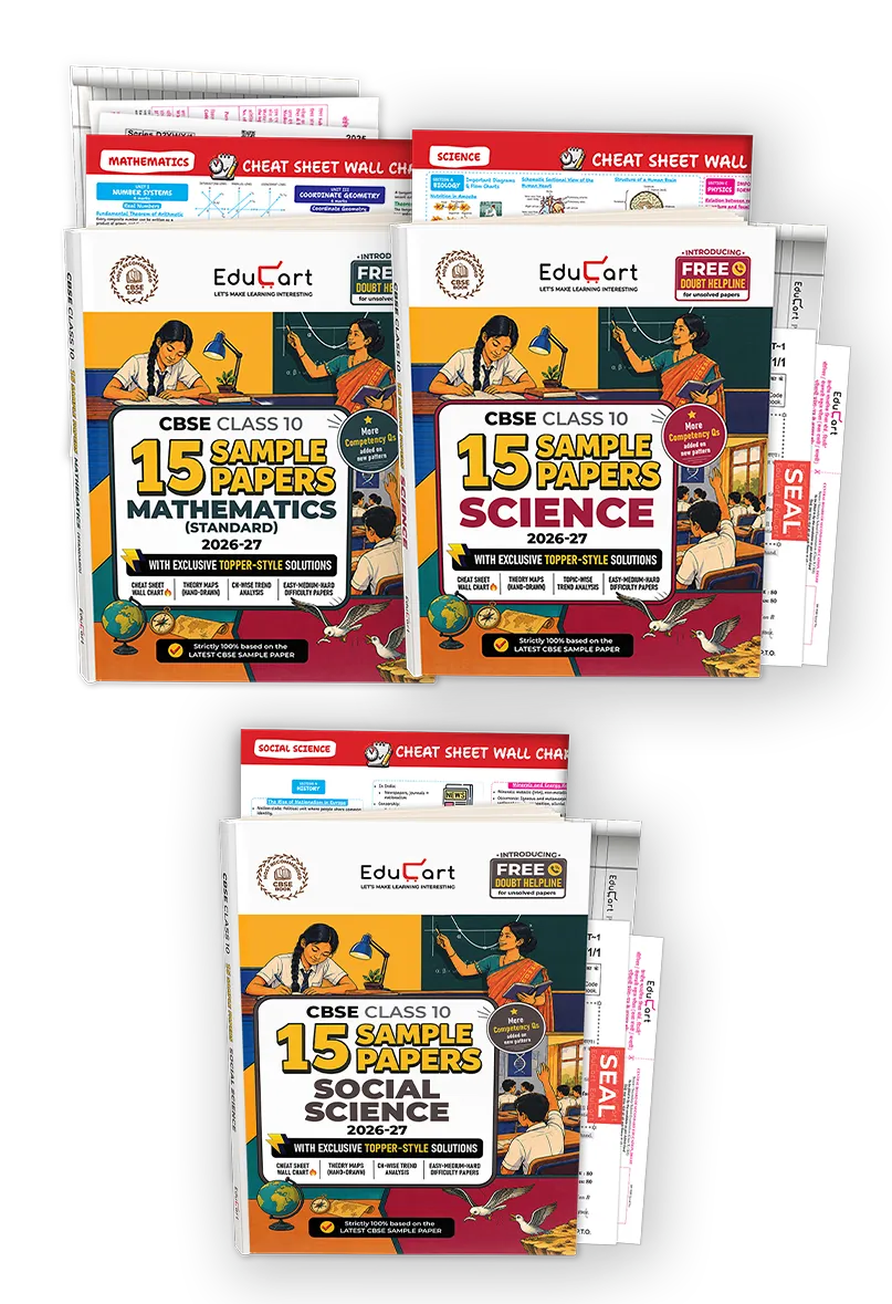 Educart CBSE Sample Paper Class 10 2026-27 | Science, Mathematics & Social Science | 3 Books (with Topper-Style Solutions & Cheat Sheet Wall Chart for 2027 exam)
