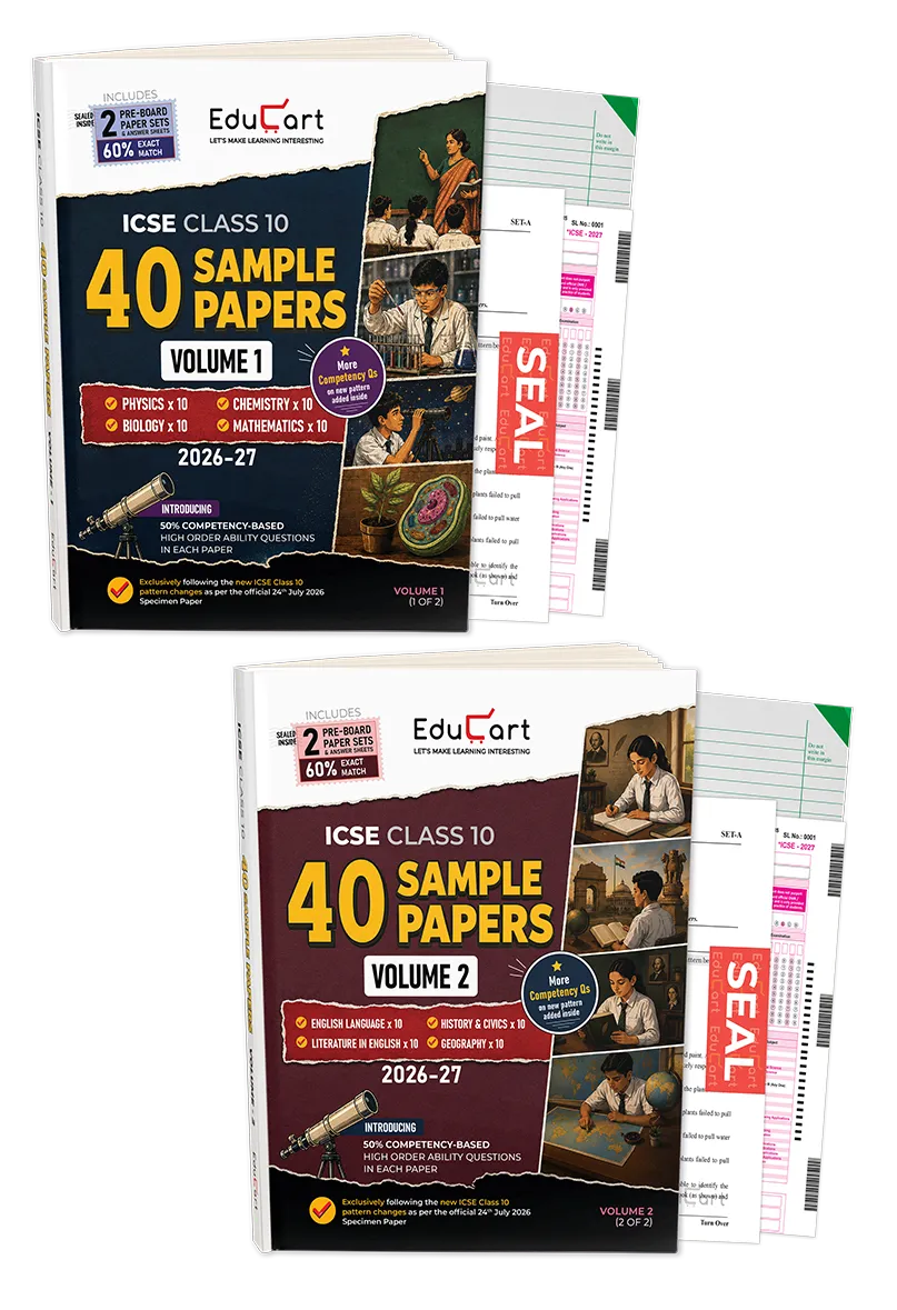 Educart ICSE Class 10 Sample Papers 2027 (Set of 8 Subjects Books) – Physics, Chemistry, Biology, Mathematics, History & Civics, Geography, English Language and Literature Books for 2026-27 Exam (Introducing Competency-Based High Ability Questions)