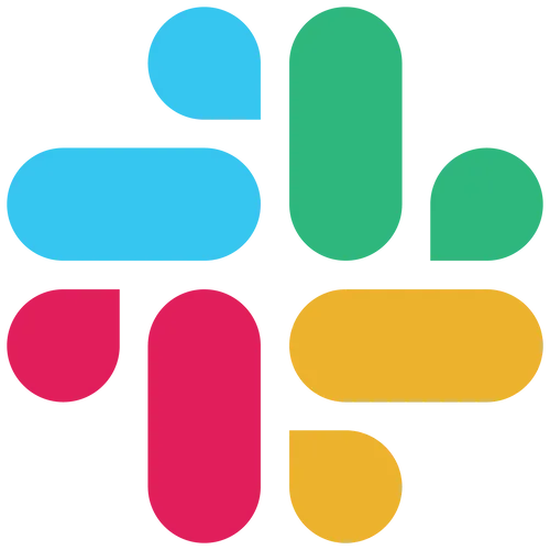 Slack logo consisting of four colorful geometric shapes in blue, green, red, and yellow arranged in a symmetrical pattern.