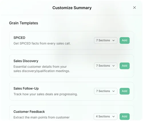 Select or create grain templates to customize your AI notetaker
