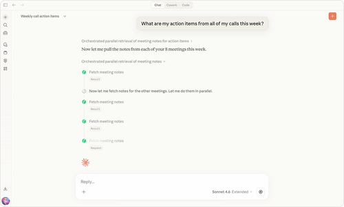 A screenshot of a Claude conversation, with Claude accessing Grain connectors.