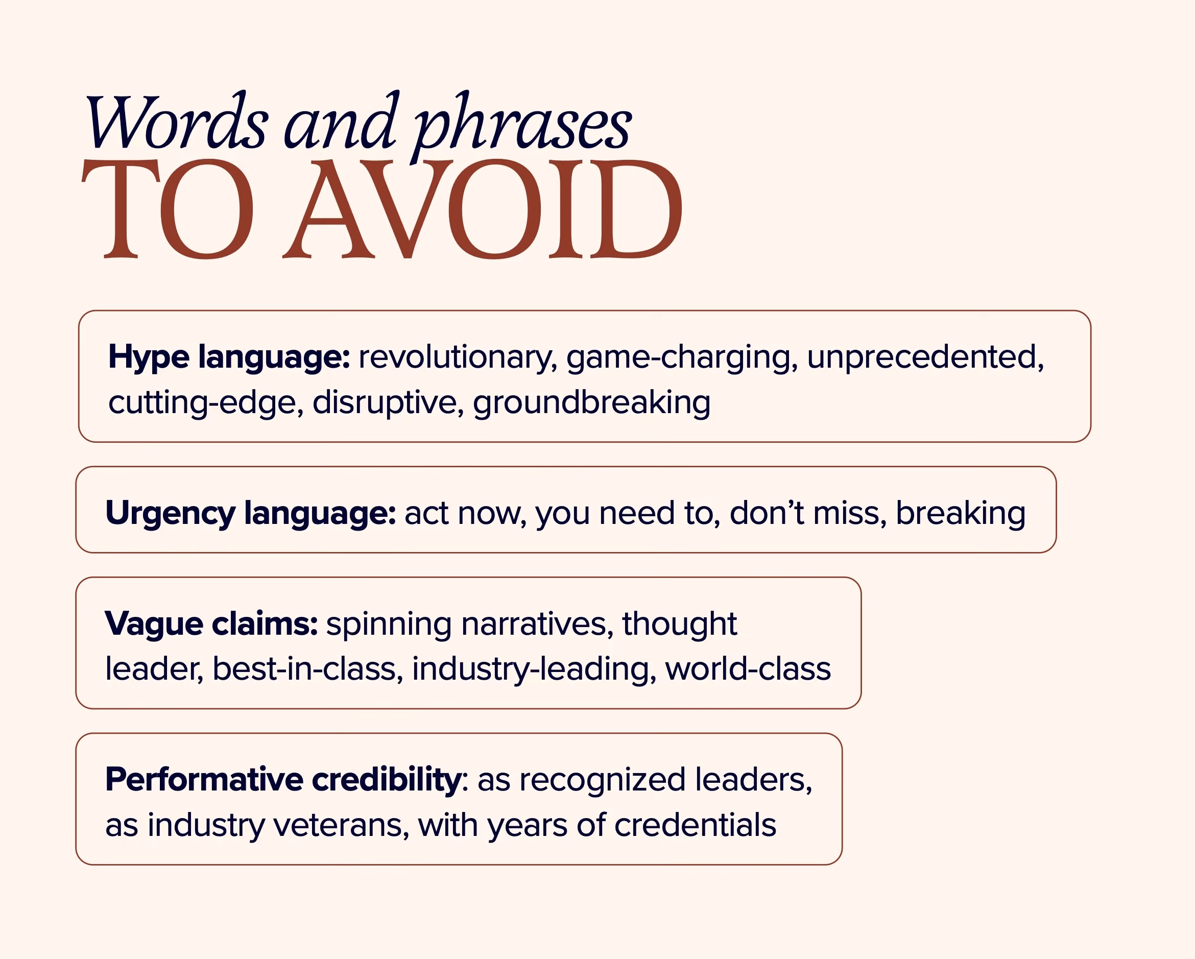 Words and Phrases to avoid