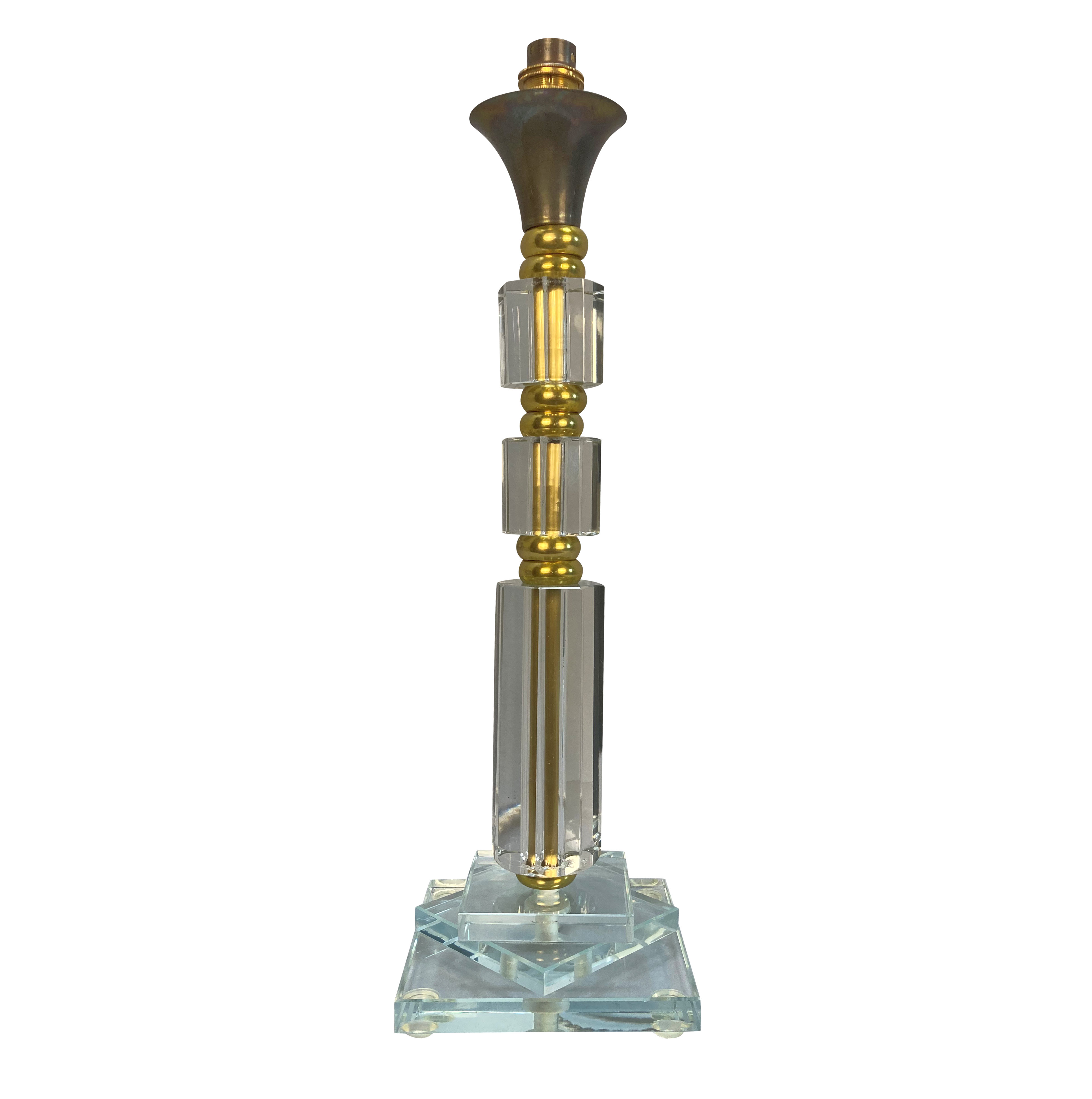 A FRENCH MID-CENTURY CUT GLASS TABLE LAMP