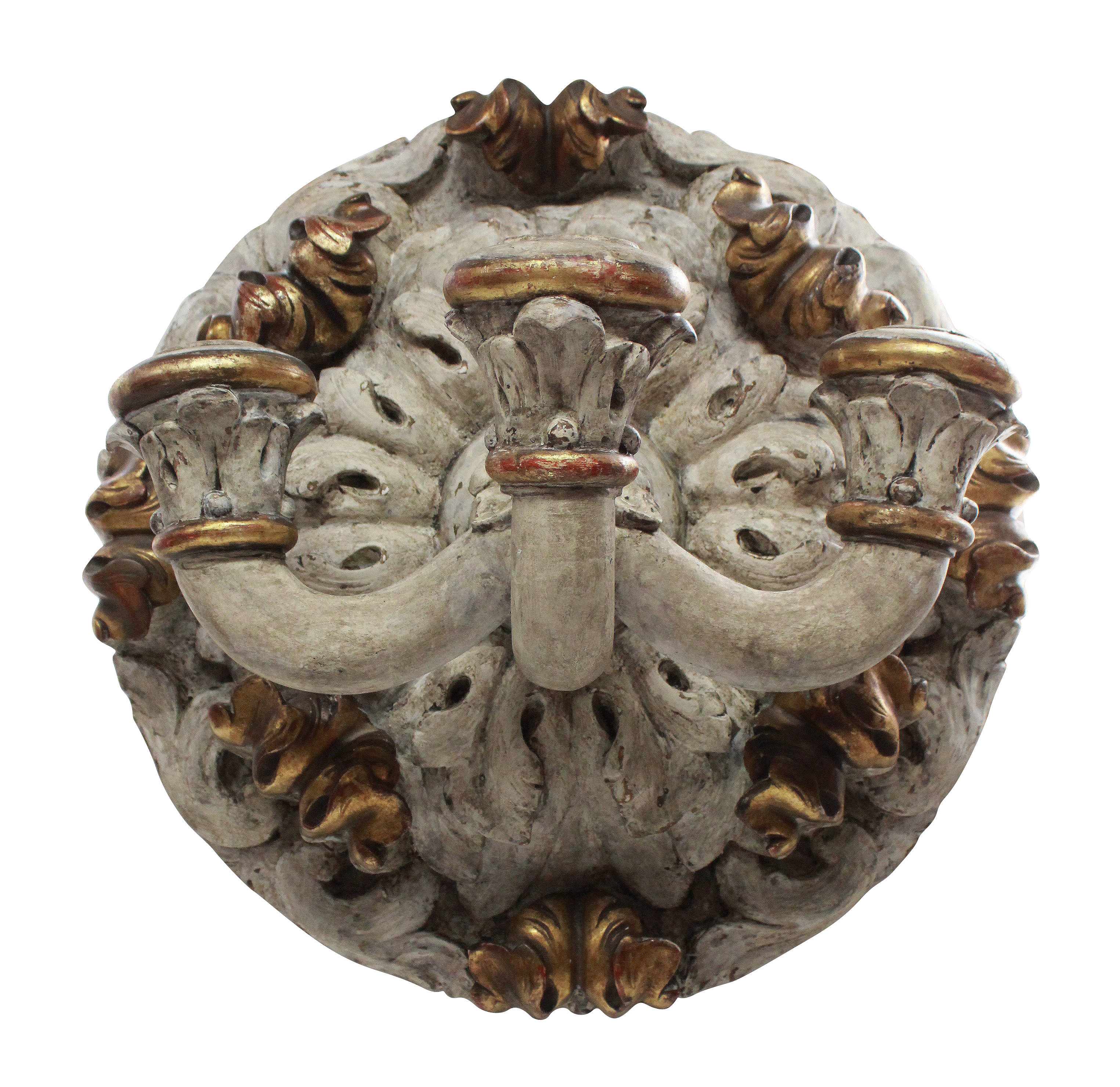 A LARGE XIX CENTURY CARVED THREE BRANCH SCONCE