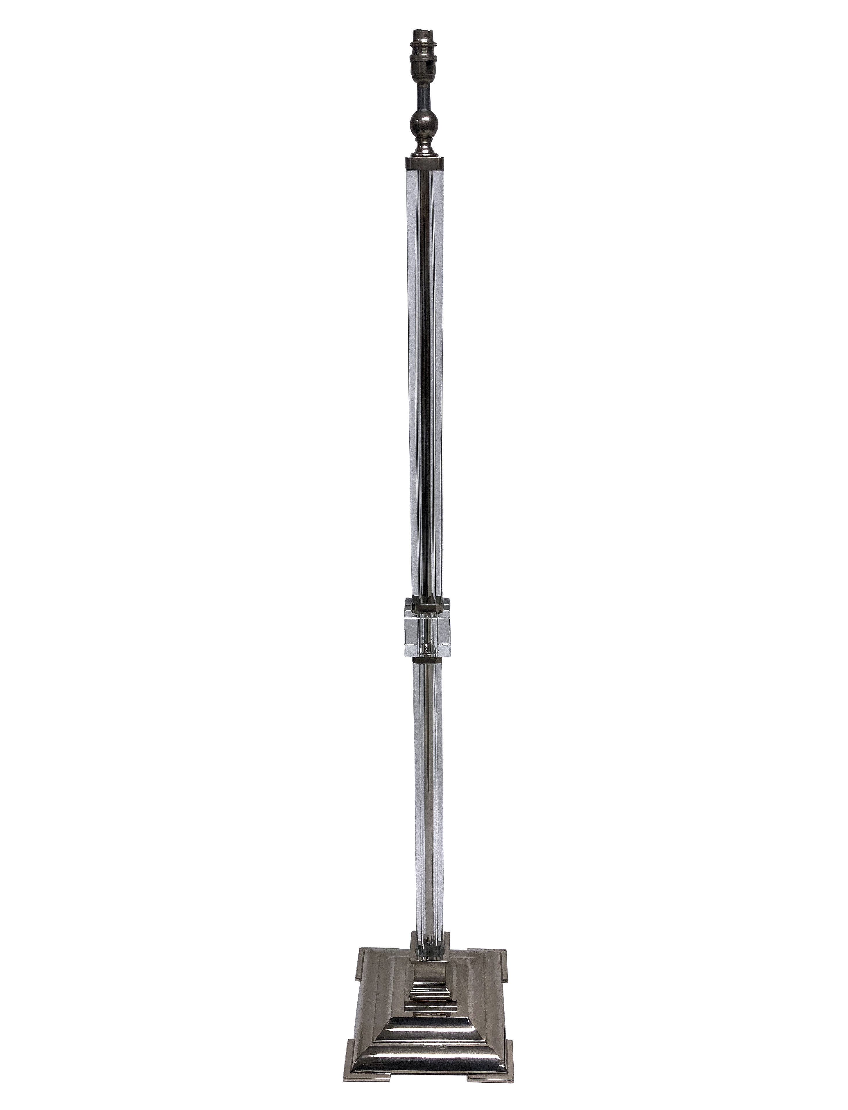 A GLASS & NICKEL PLATED FLOOR LAMP