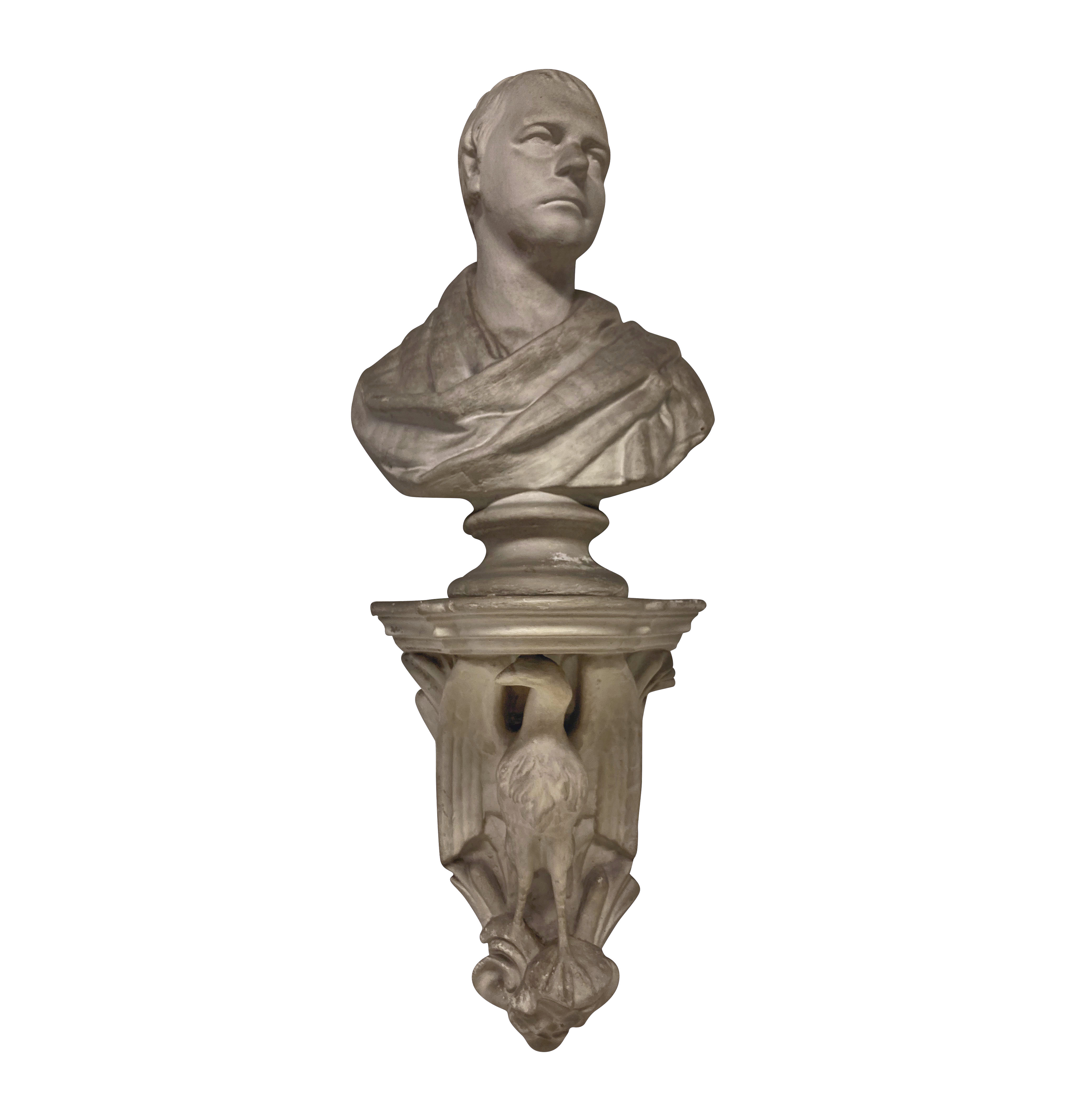 A CLASSICAL PLASTER LIBRARY BUST OF WALTER SCOTT ON BRACKET