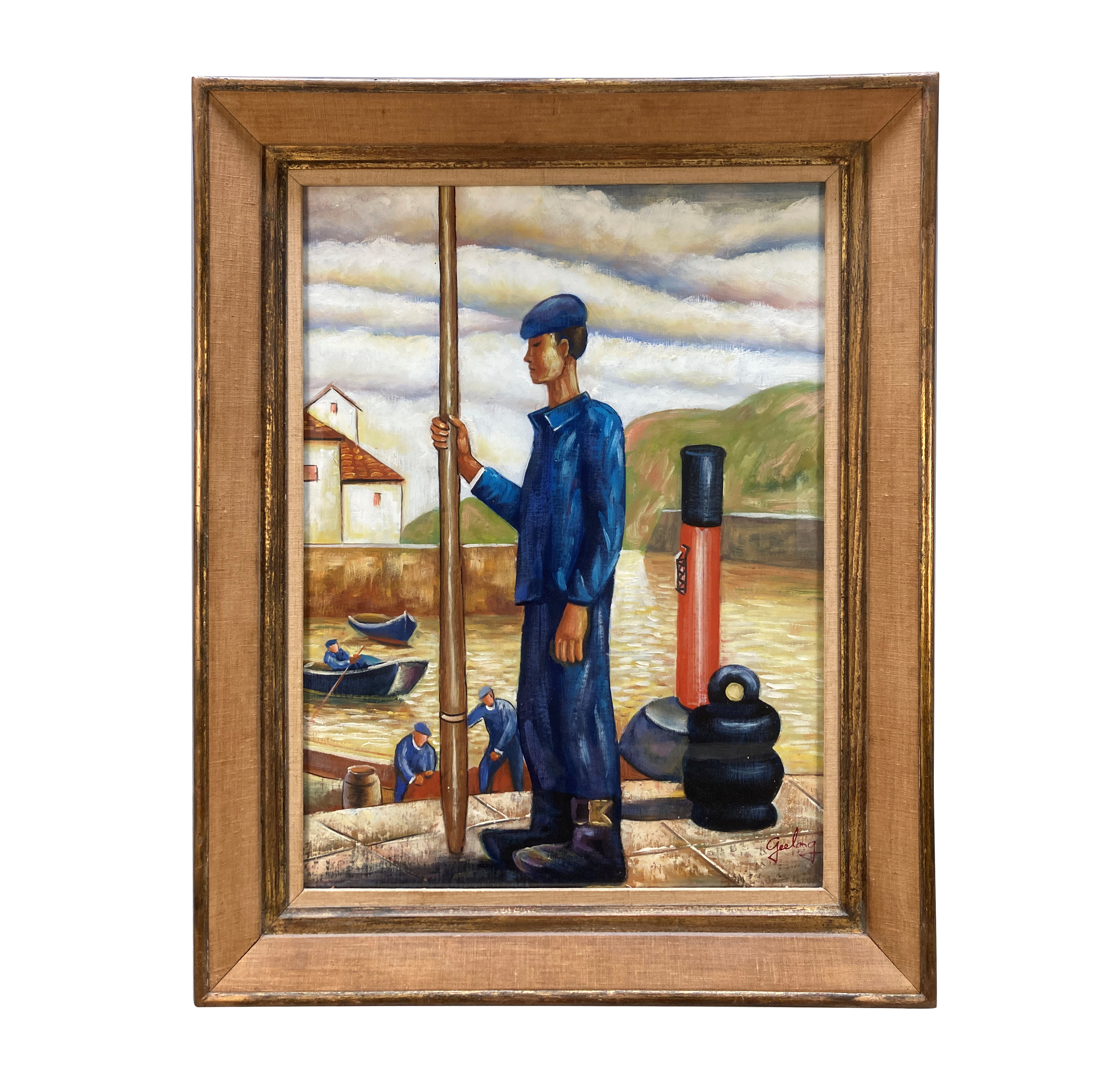 A FRENCH FRAMED OIL ON PANEL OF A YOUNG BRETON FISHERMAN
