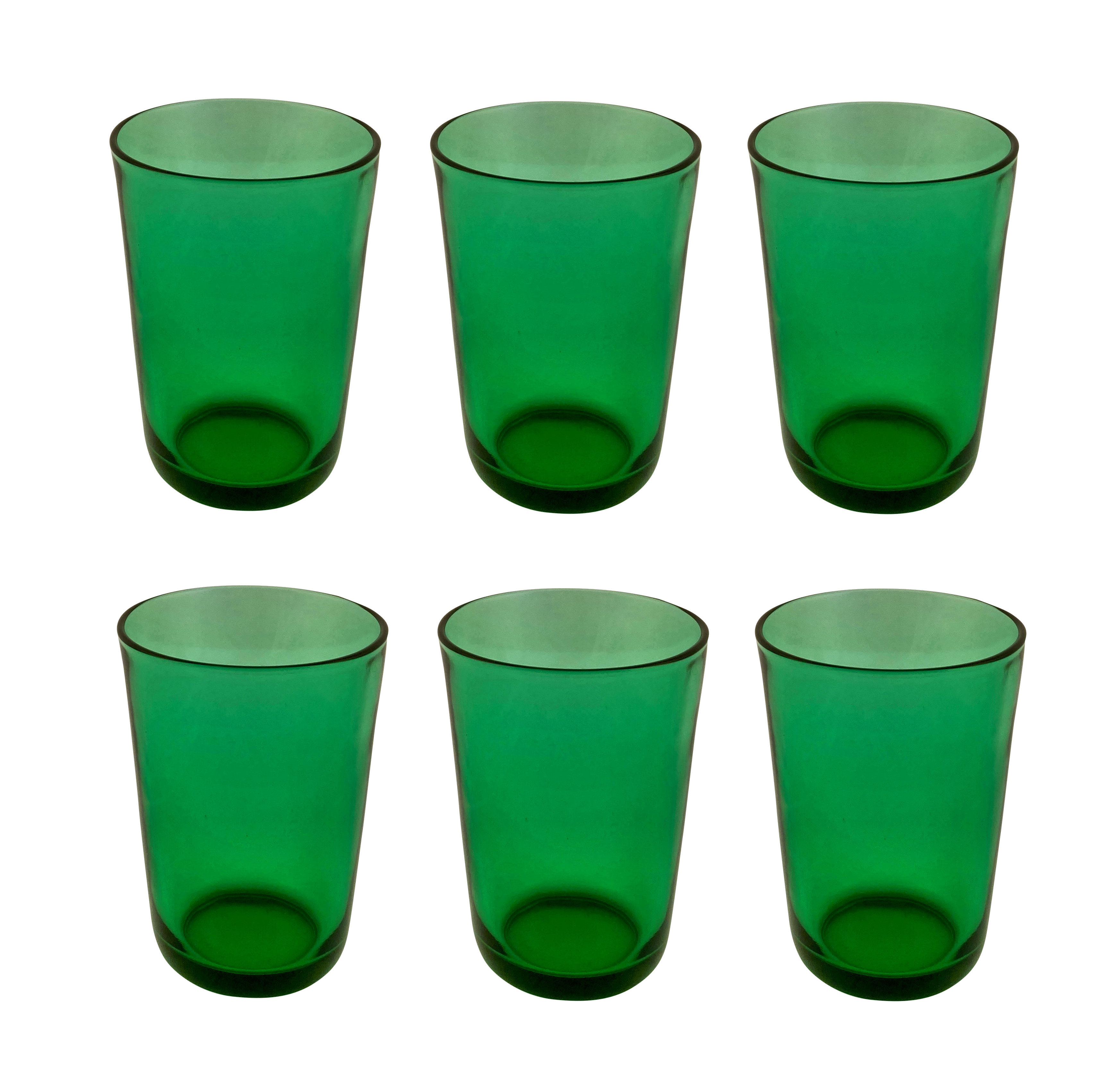 A SET OF SIX SMALL EMERALD GREEN TUMBLERS