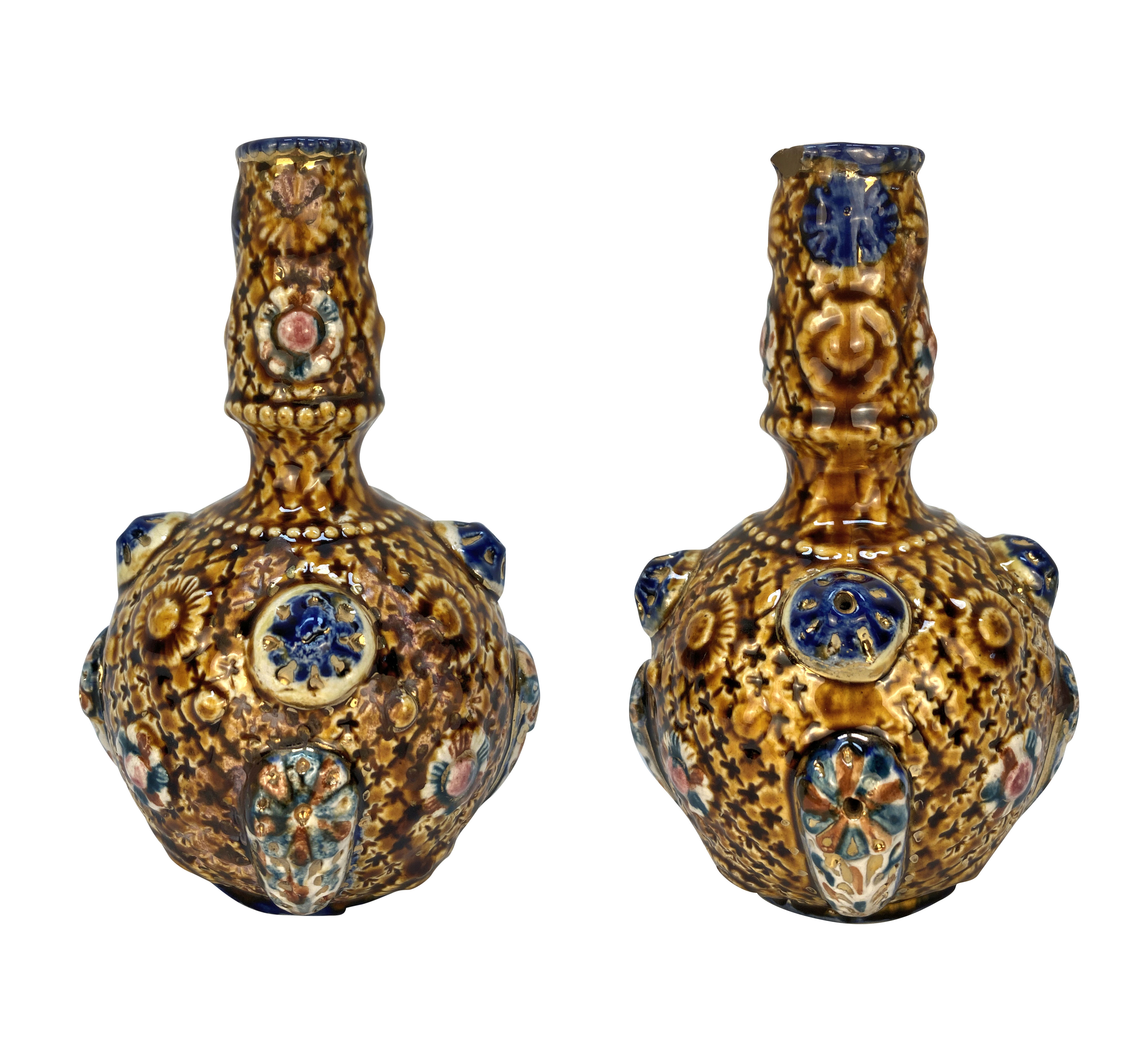 A PAIR OF ENGLISH ALHAMBRIAN WARE VASES
