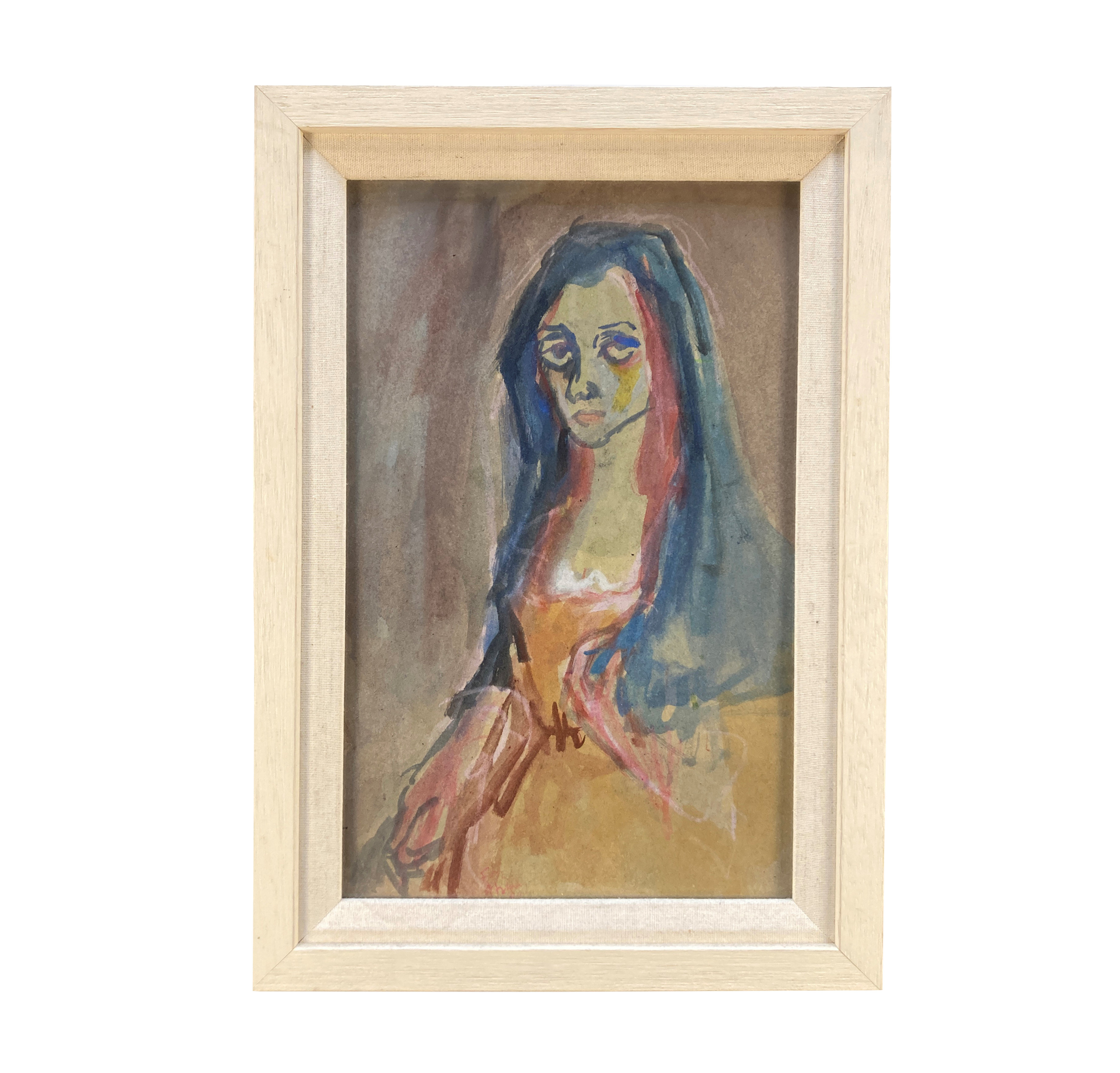 A TURKISH MID-CENTURY FRAMED DRAWING OF A LADY