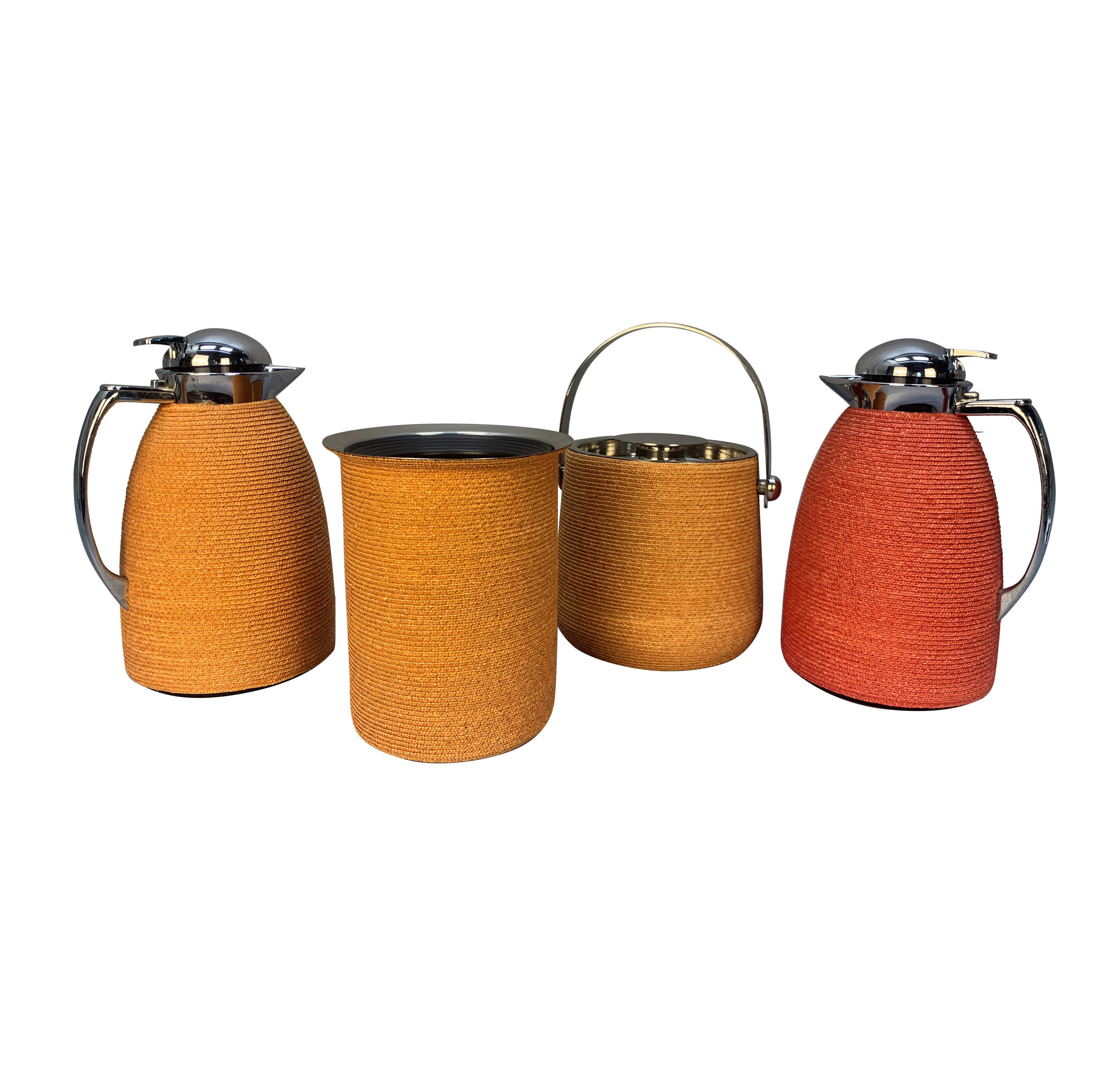 A MID-CENTURY RATTAN BAR WARE SET