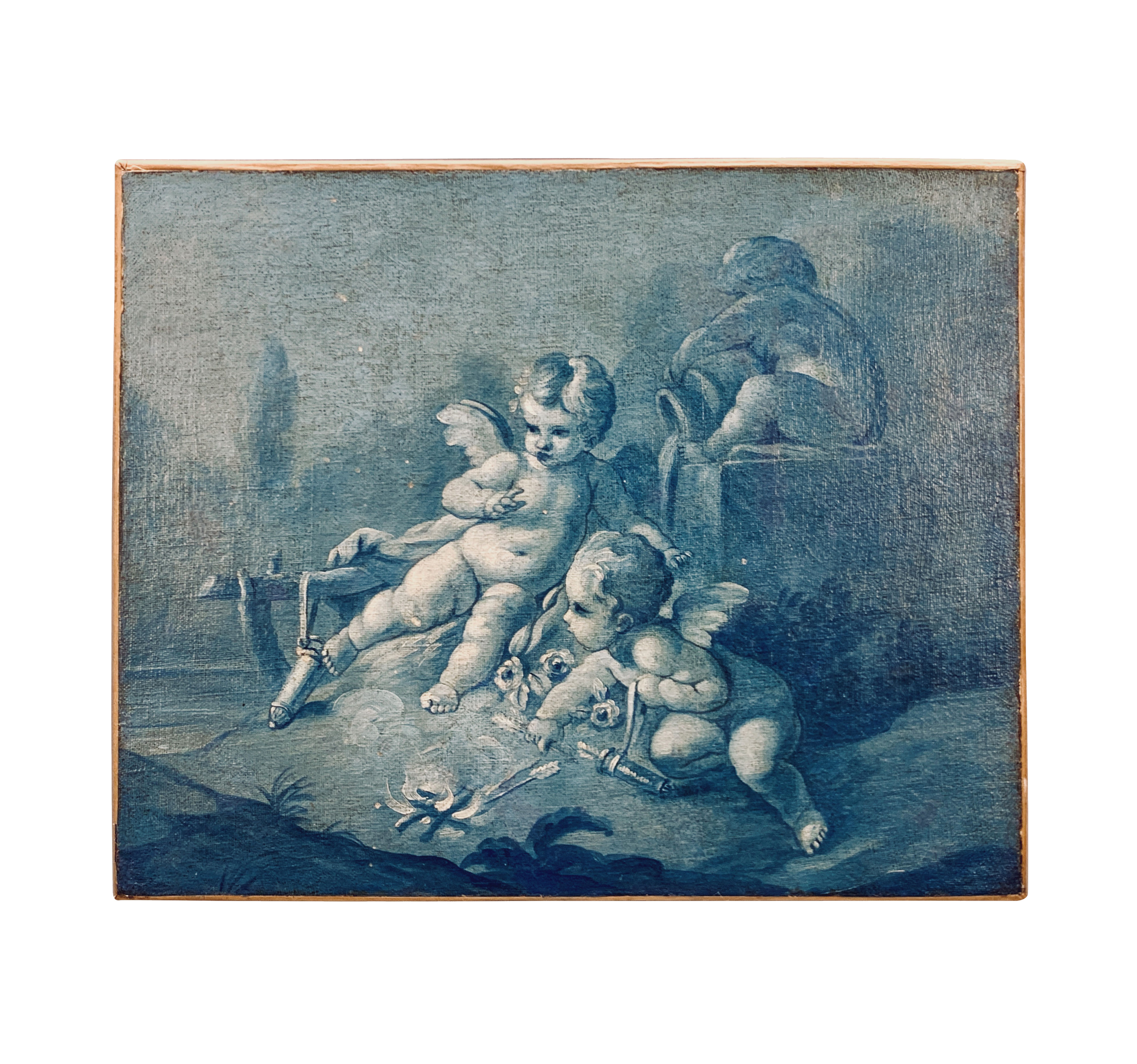AN XVIII CENTURY FRENCH CAMAIEU BLEU GRISAILLE PAINTING