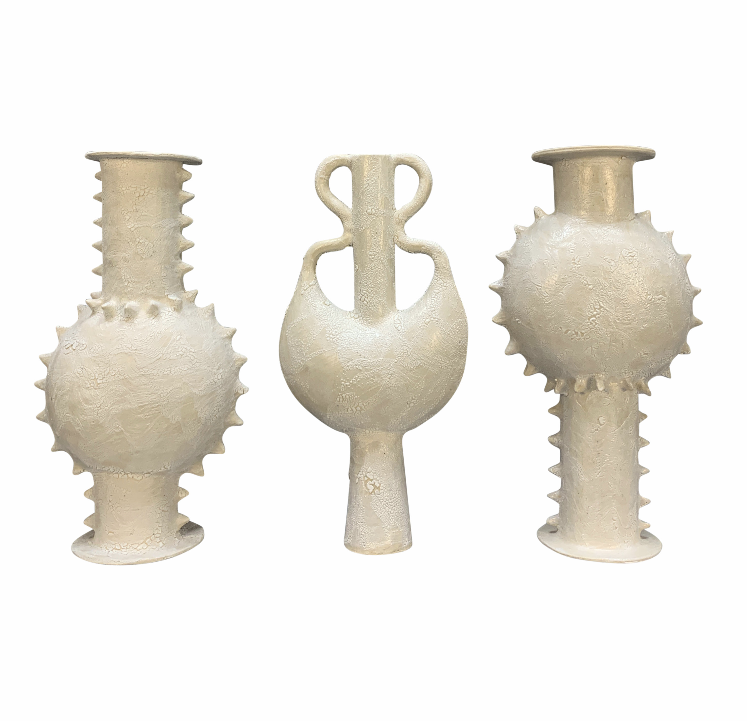 A SET OF THREE LARGE SURREALIST VASE SCULPTURES IN A BISQUE FINISH