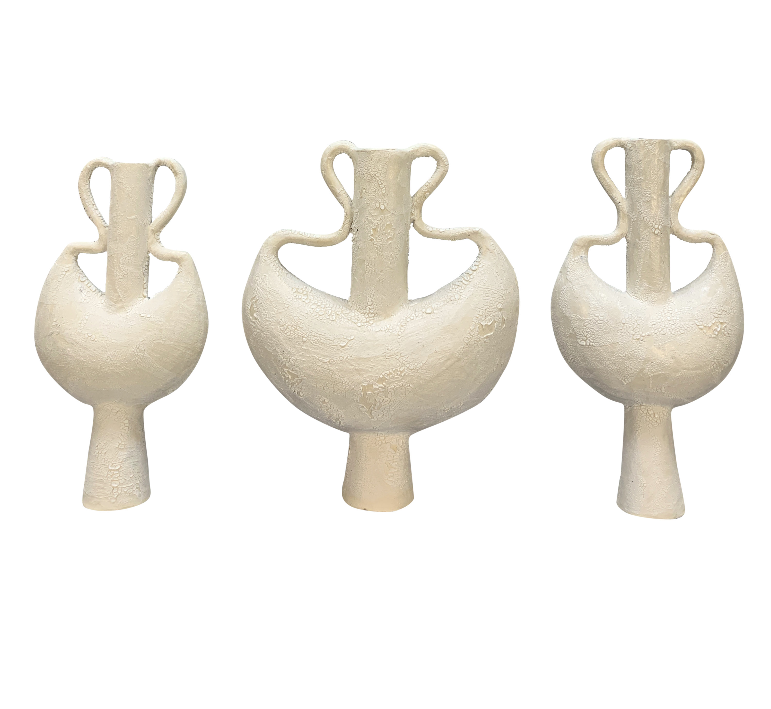 A SET OF THREE LARGE SURREALIST SCULPTURES IN A BISQUE FINISH