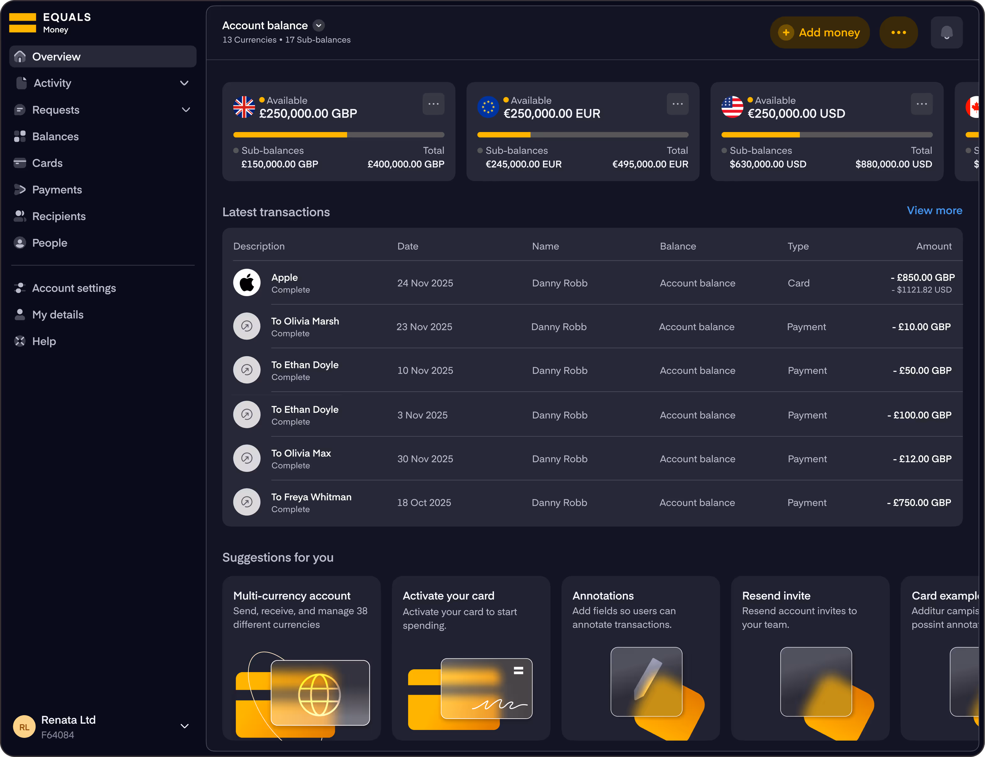 Equals money platform