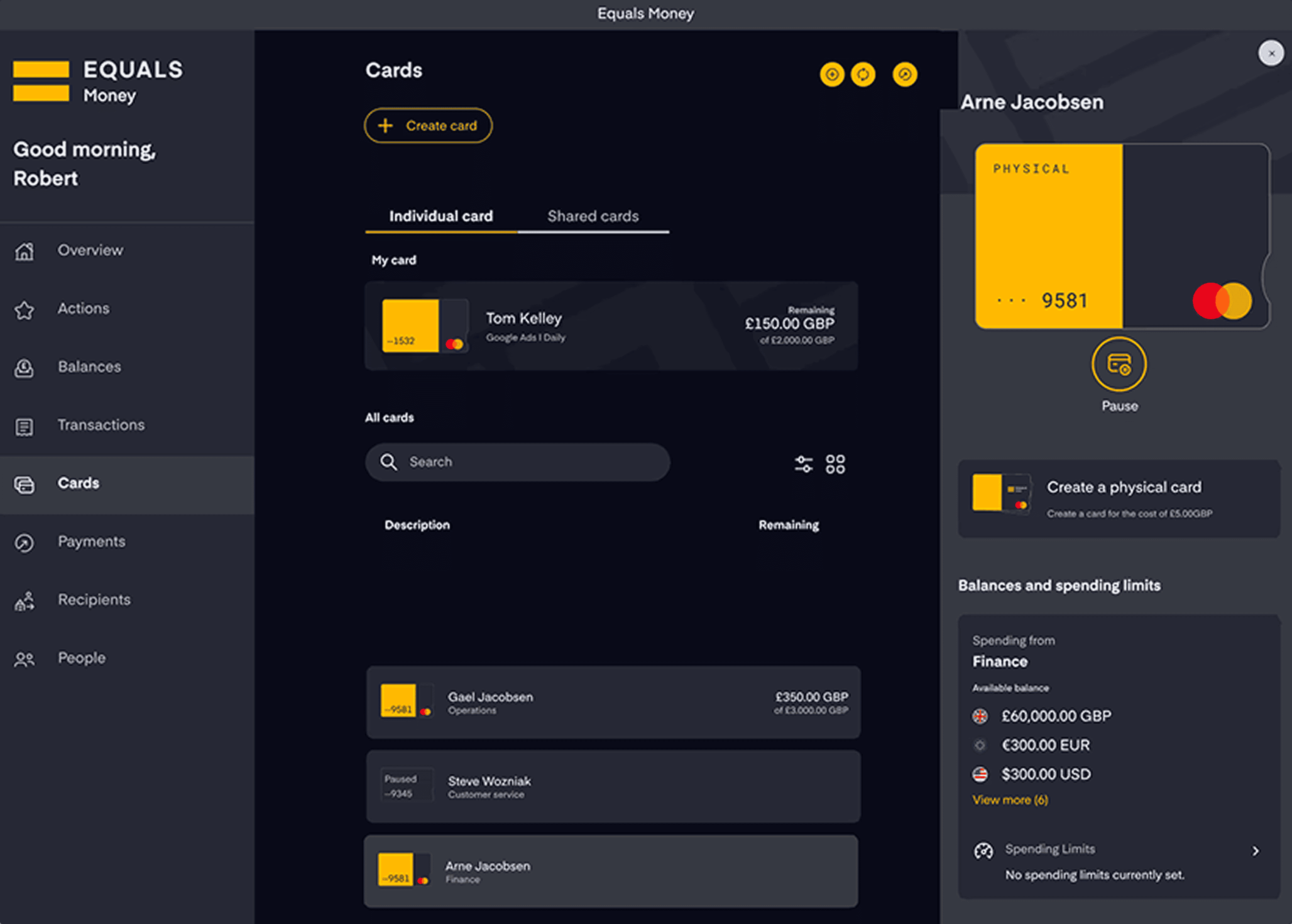 a screenshot of the equals money platform
