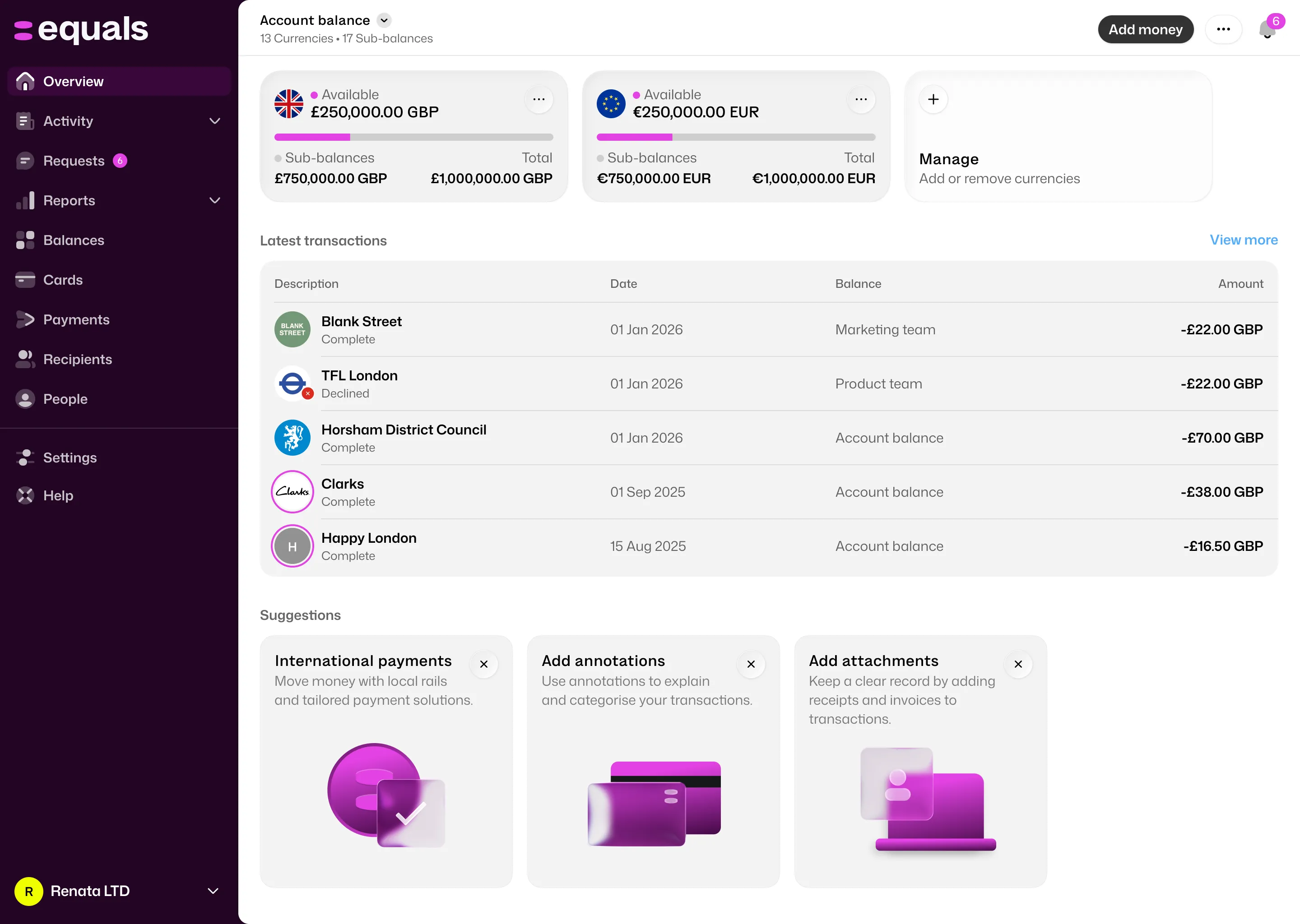 Equals money platform