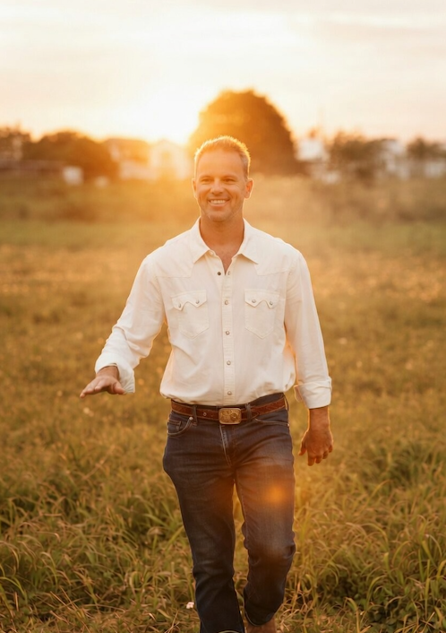 Nat Sharratt at dusk on ranch