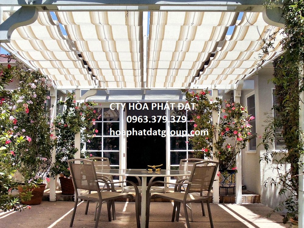 NHÀ CUNG CẤP THI CÔNG MÁI CHE DI ĐỘNG MÁI BẠT CHE MƯA NẮNG NGOÀI TRỜI TẠI HOÀI ĐỨC HÀ NỘI
