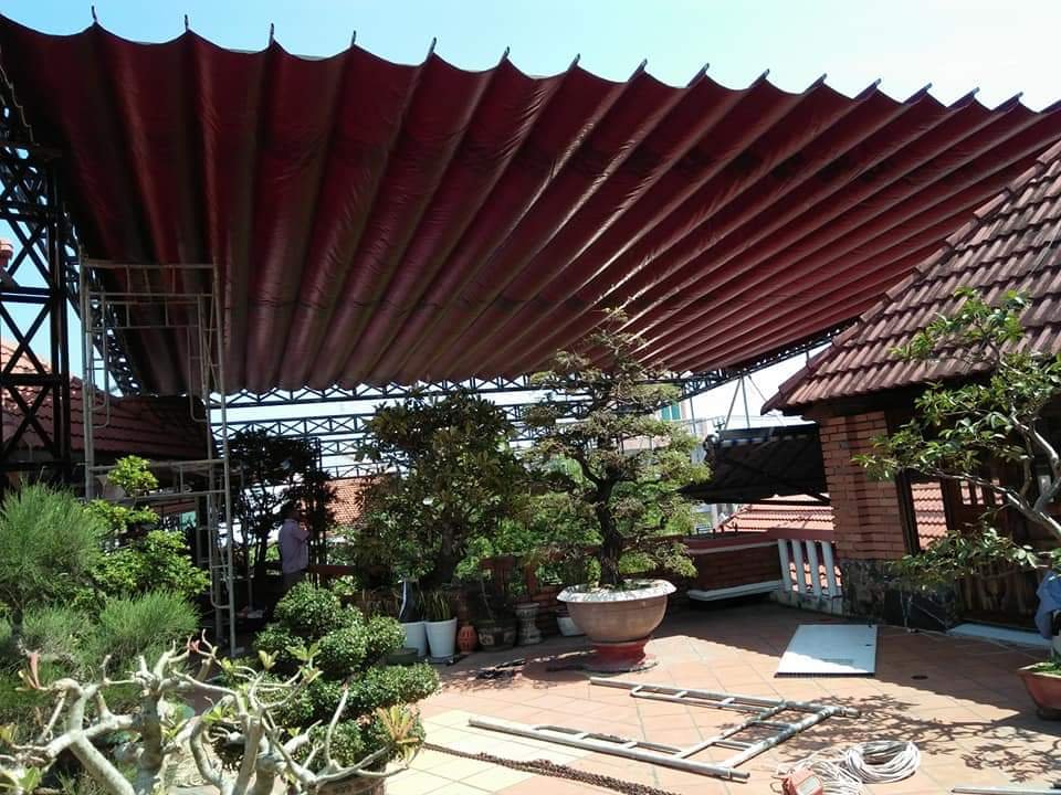 NHÀ CUNG CẤP THI CÔNG MÁI CHE DI ĐỘNG MÁI BẠT CHE MƯA NẮNG NGOÀI TRỜI TẠI CHƯƠNG MỸ HÀ NỘI