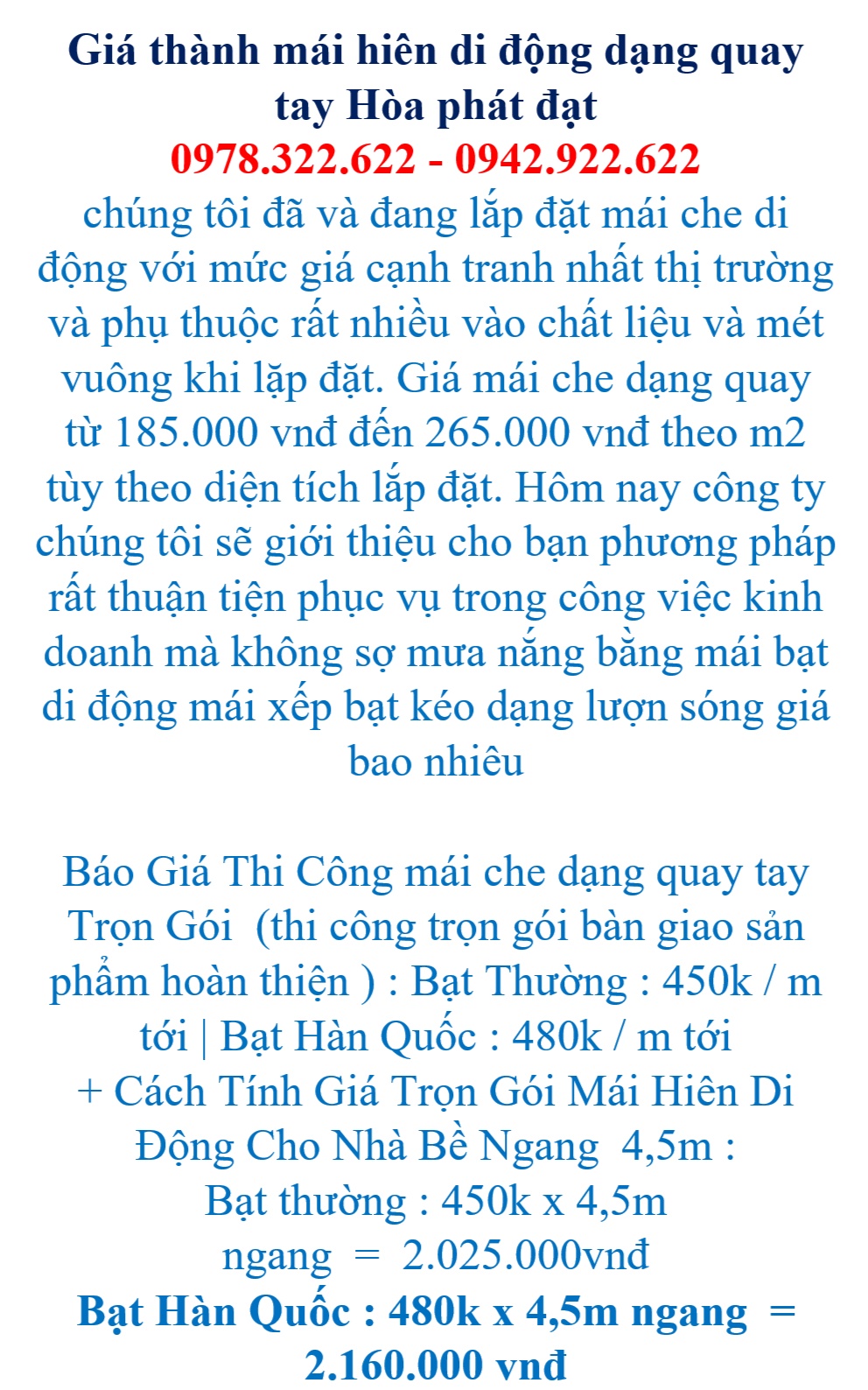 báo giá mái hiên di động tại hòa phát đạt