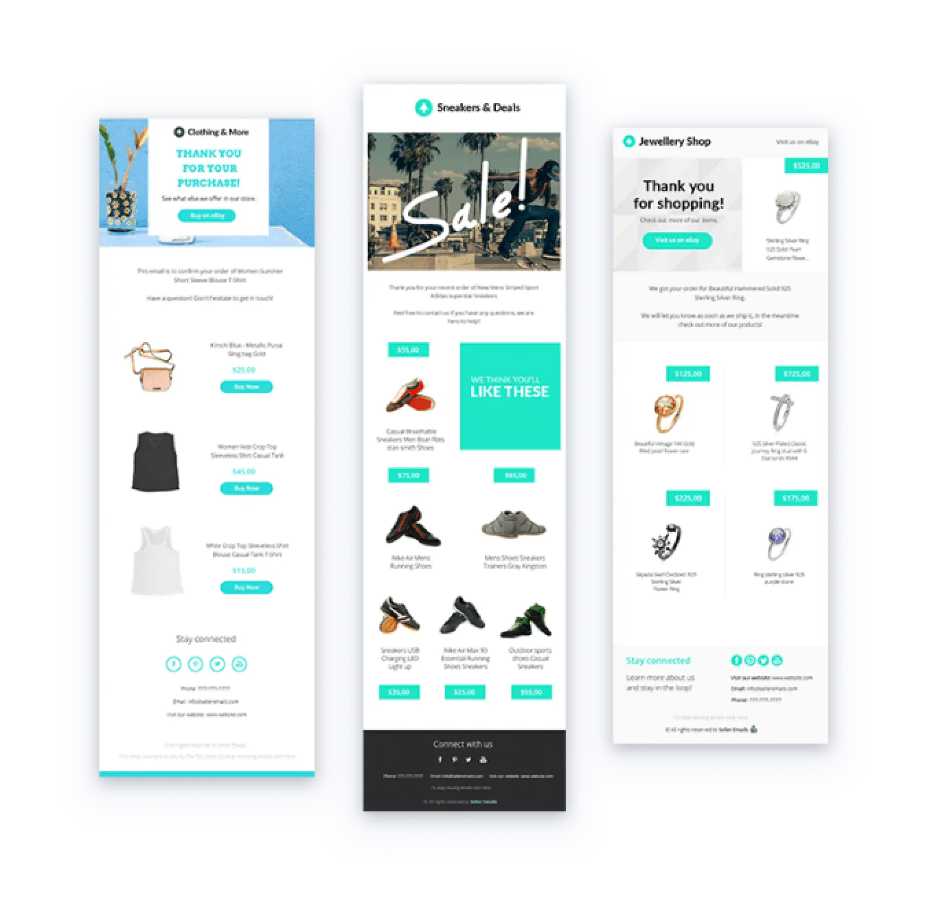 3Dsellers eBay Email Marketing templates for cross-promotion and thank you messages.