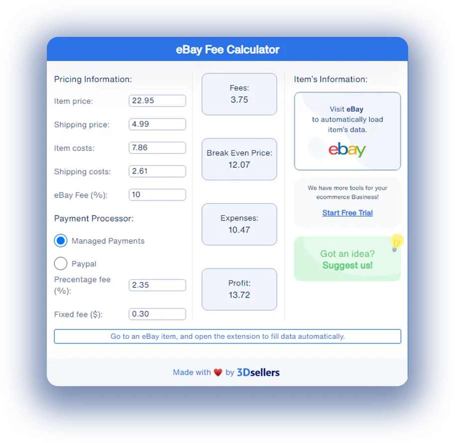 eBay Fee Calculator Chrome Extension