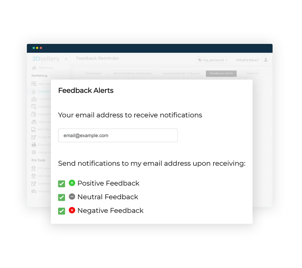 Showcased screenshot of eBay Feedback Reminder's feedback-boosting features.