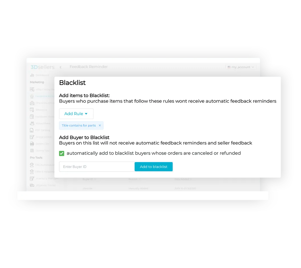 Showcased screenshot of eBay Feedback Reminder's feedback-boosting features.