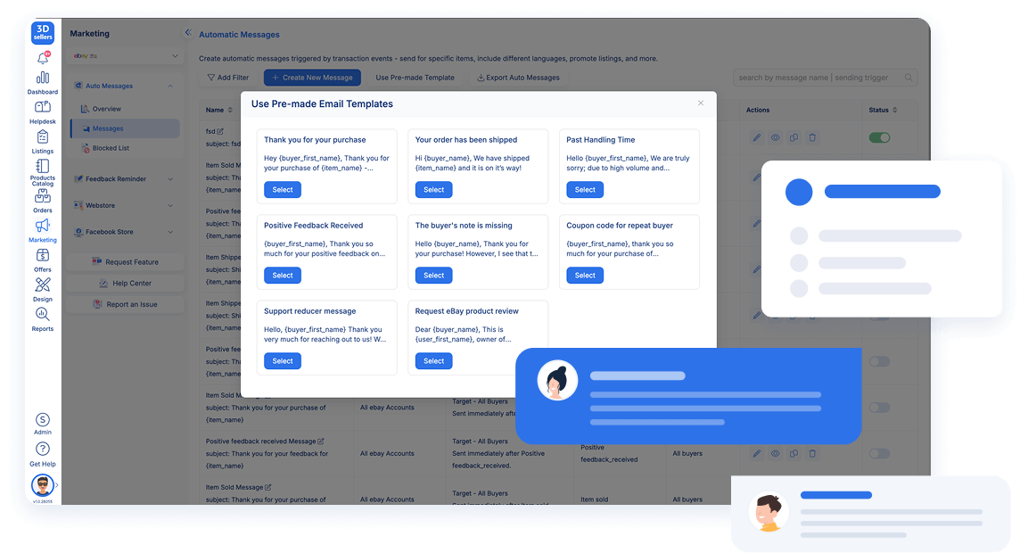 eBay auto messages tool
