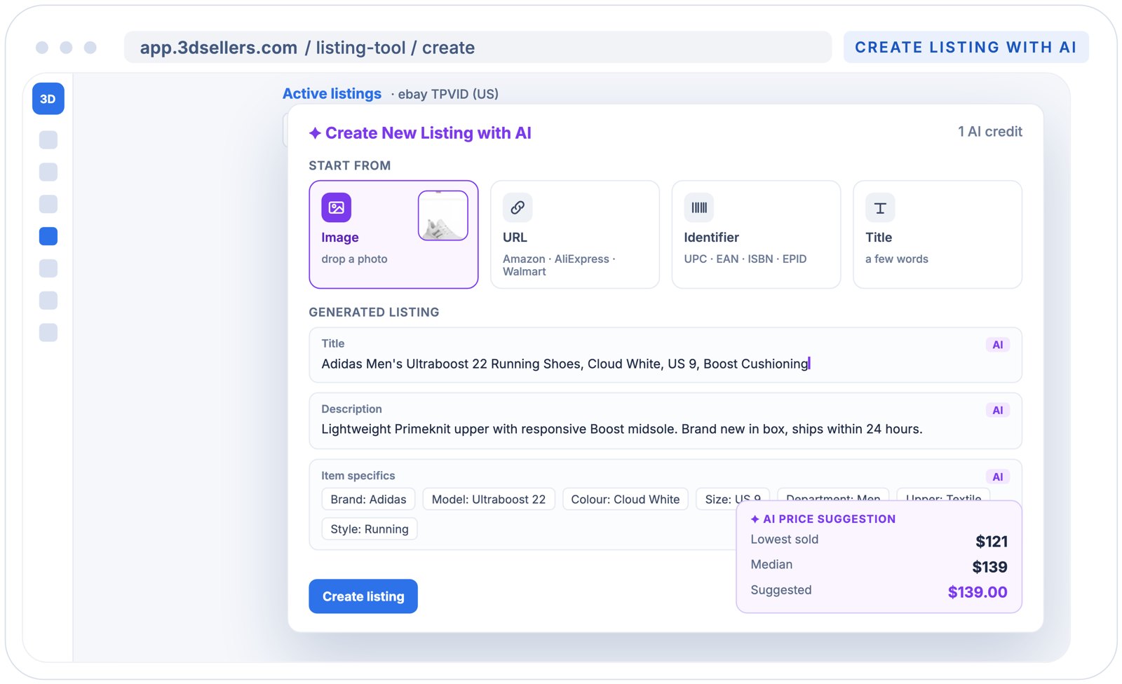 3Dsellers AI listing creation