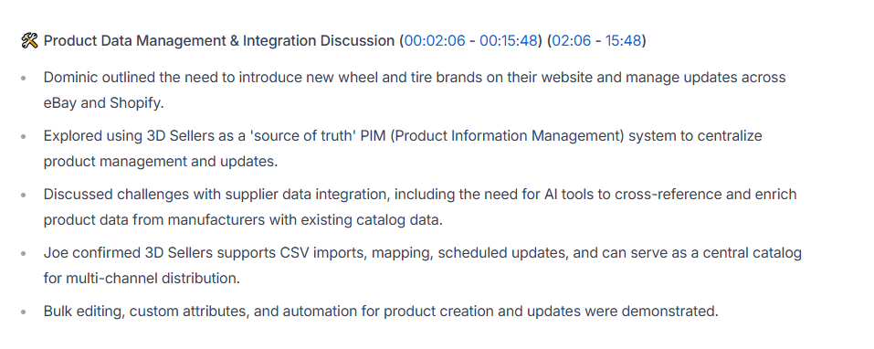 Urgent email from Dominic Vaillancourt detailing data crisis timeline with eBay coupon promotion deadline, expressing need for miracle solution to fix corrupted custom labels and automate new product imports from Shopify to eBay Motors