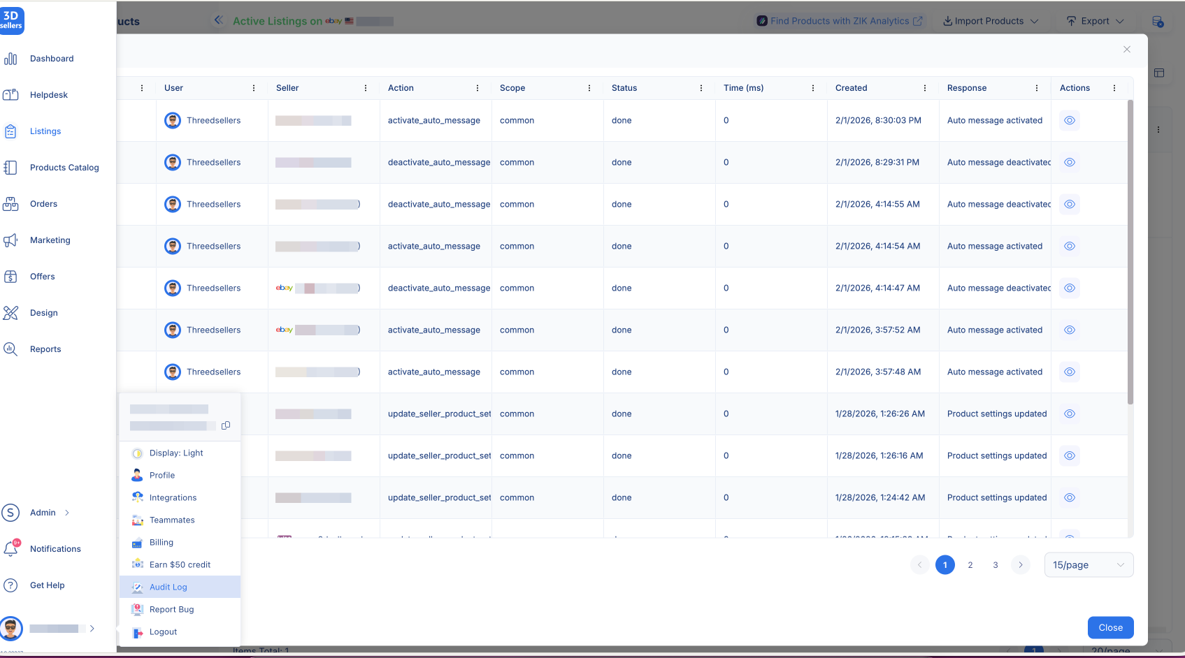 3dsellers Admit audit Log Feature