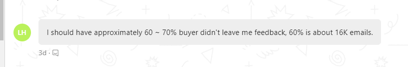 message from an ebay seller saying how many people don't leave ebay feedback
