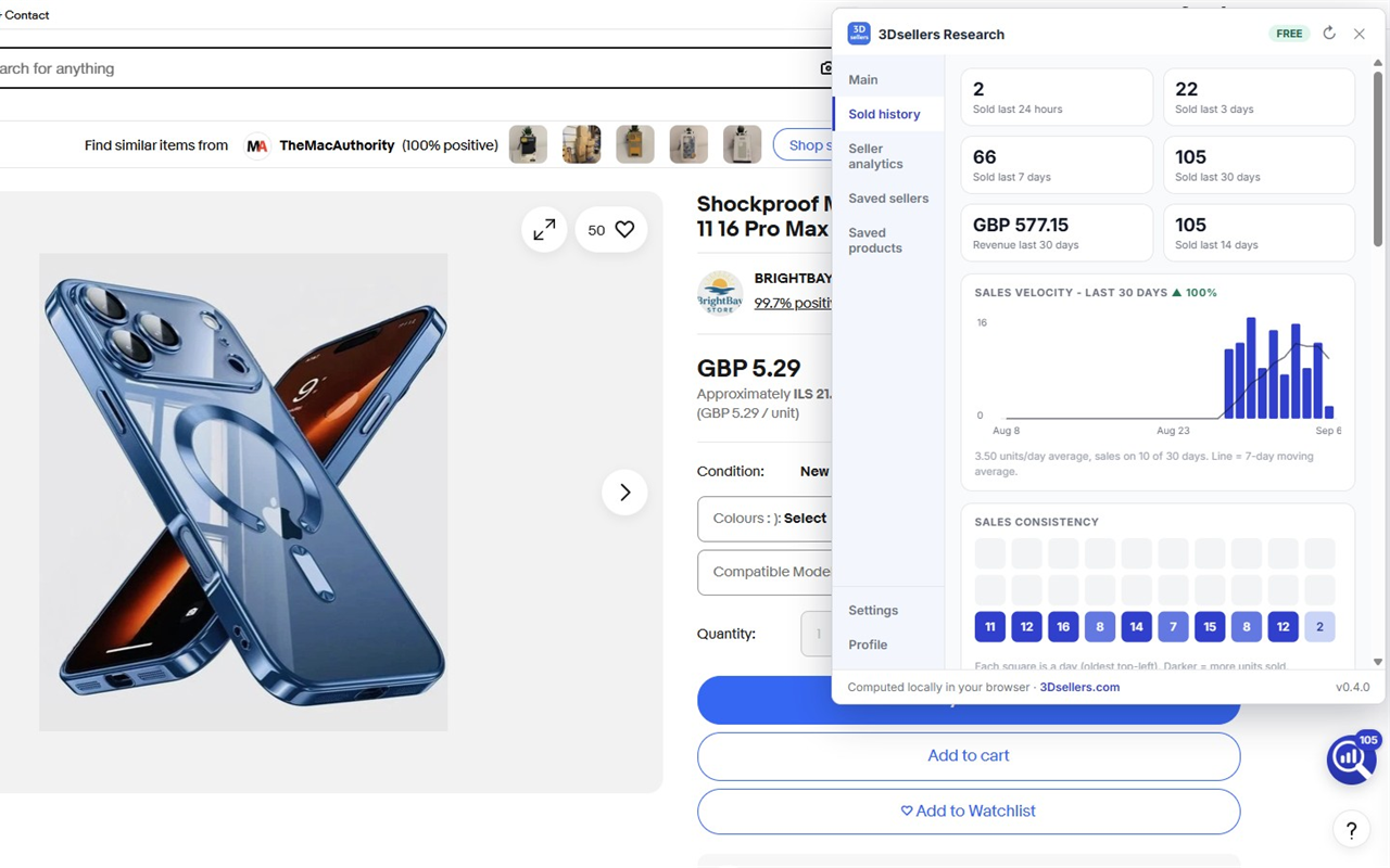 eBay Sold History Chrome extension screenshot 2