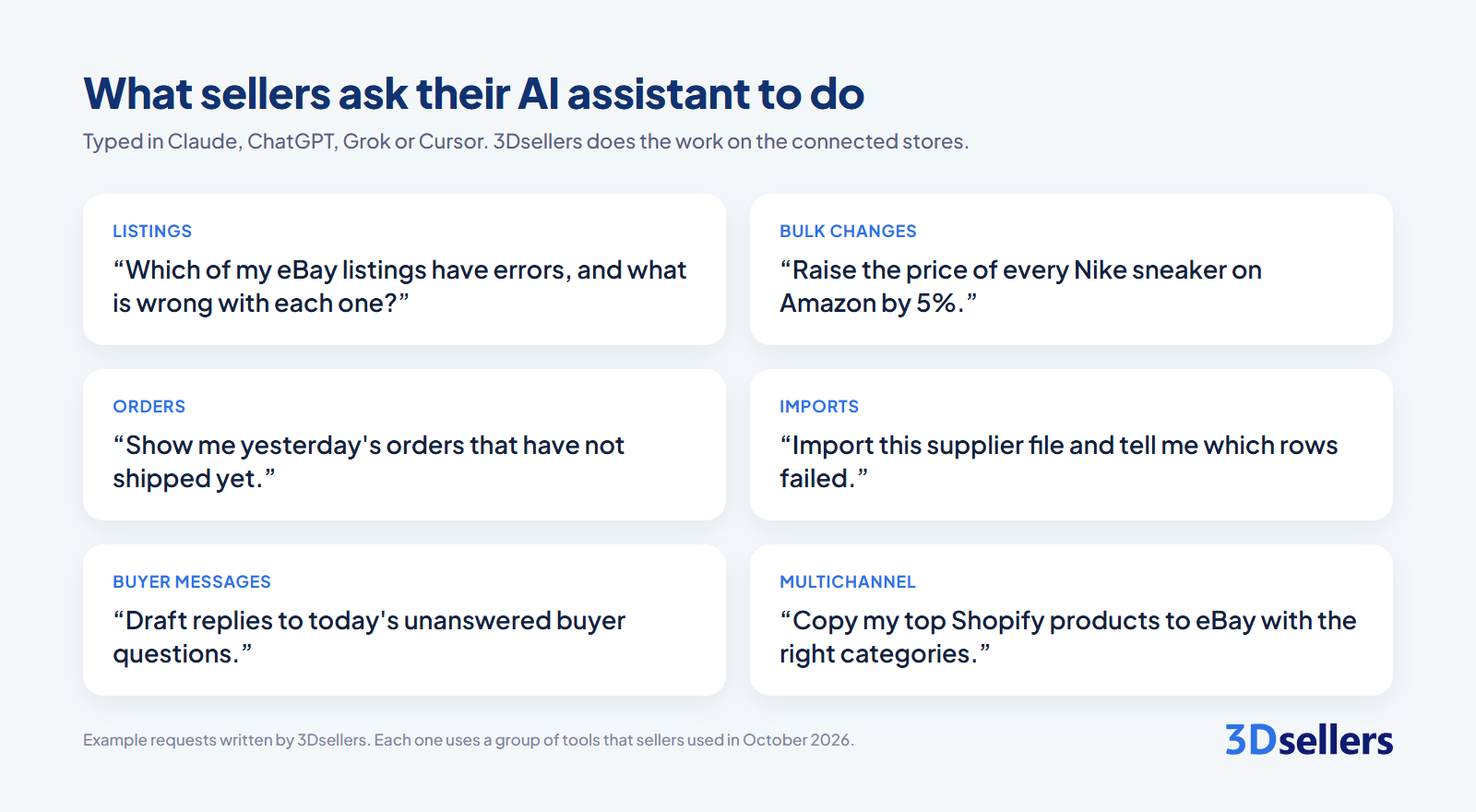 Example requests sellers type into their AI assistant