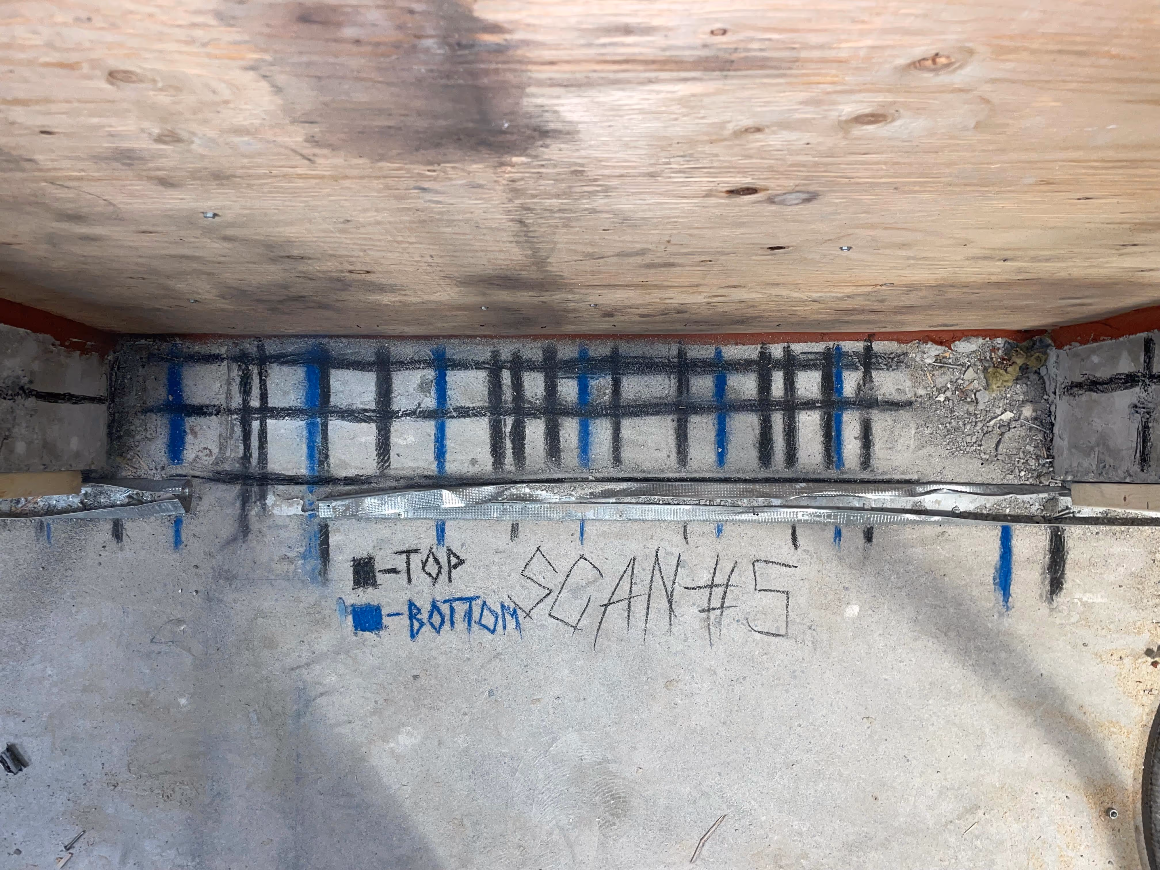 concrete xray with post tension cables and conduit in slab