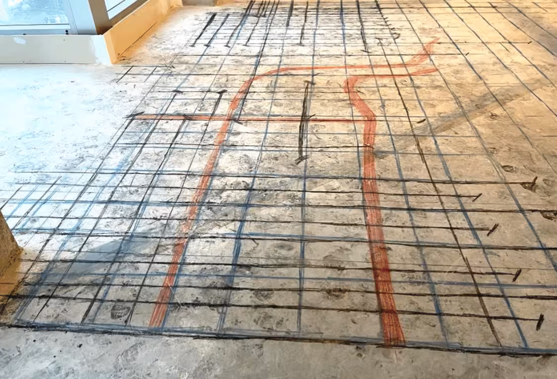 concrete xray with conduit and rebar in slab