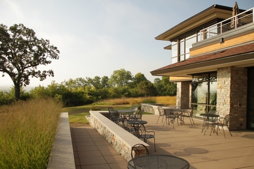 The gorgeous prairie landscape embodies low-impact development principles and highlights adaptive storm water management.