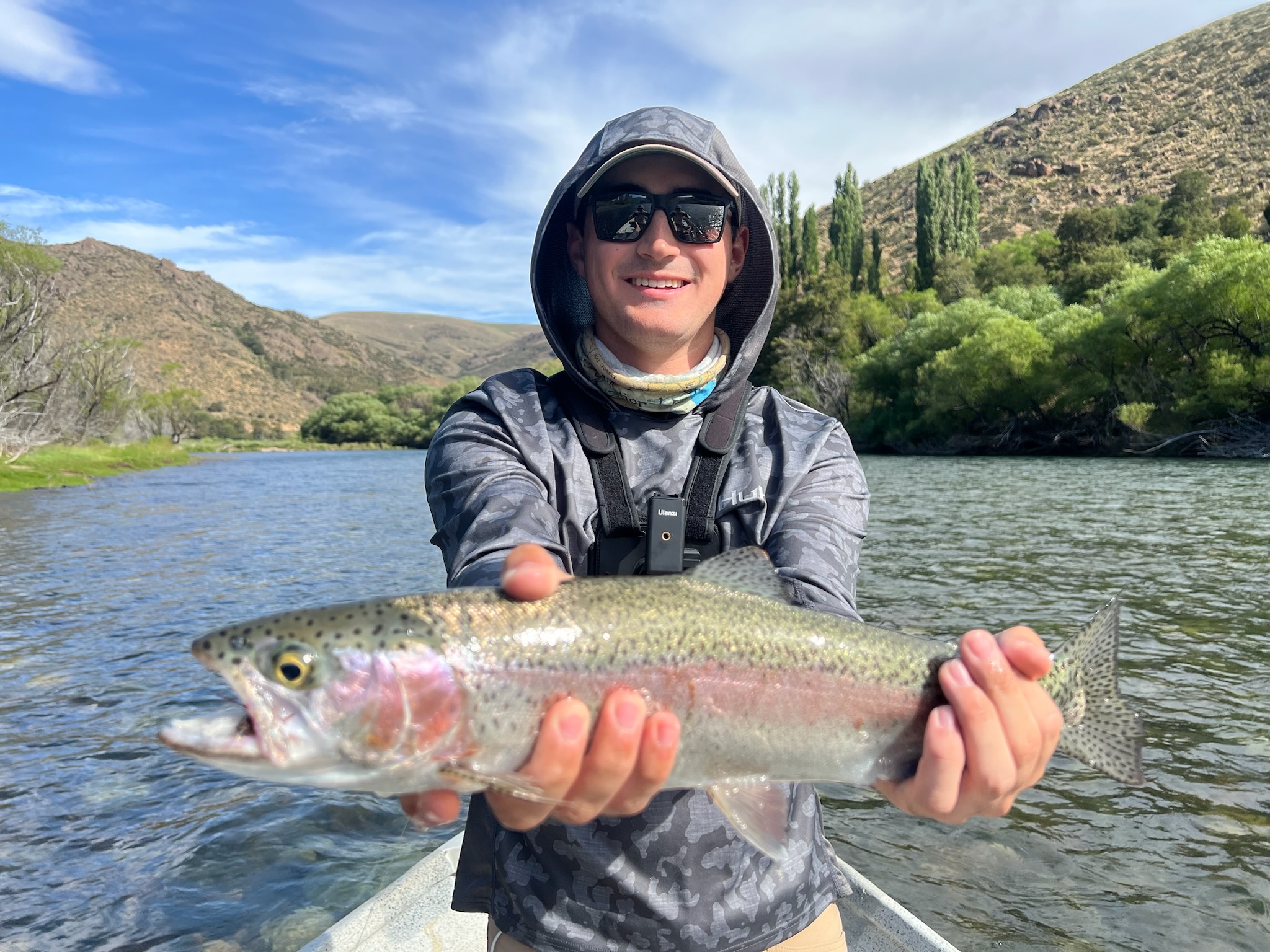 Rainbow trout caught on a Patagonian river