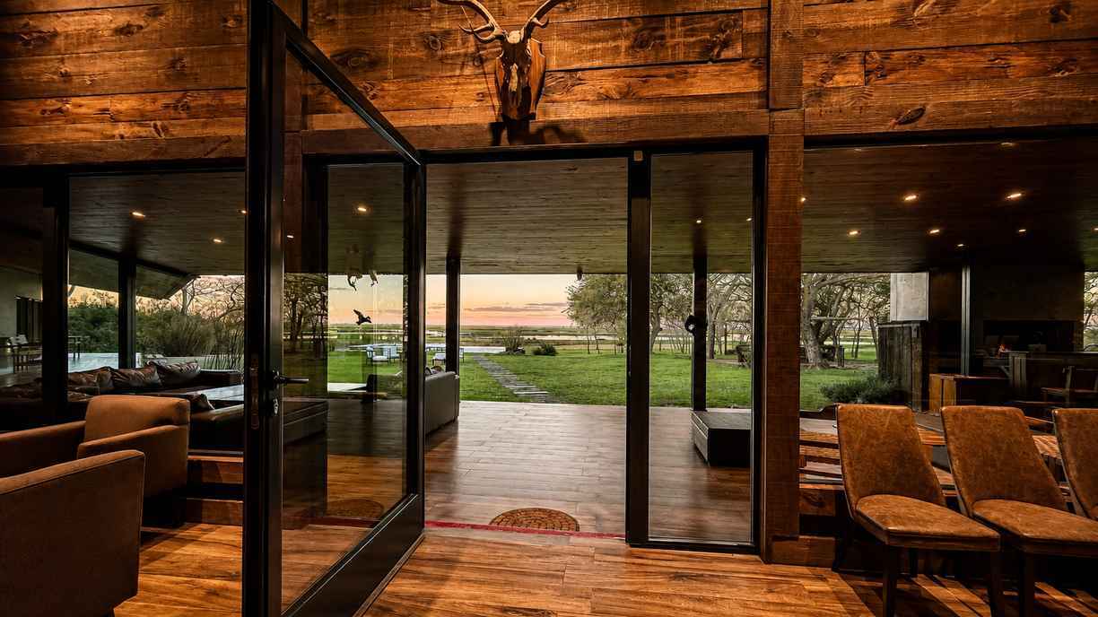 Rustic lodge refuge at sunset, Rio Bravo