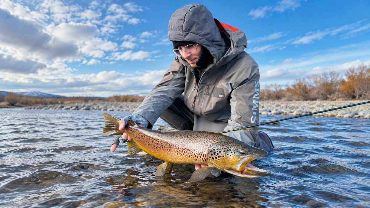 Guided trout release on the river near Bravo Sur Lodge