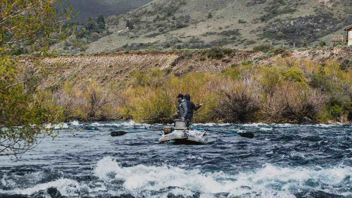 Drift boat on the rapids in Patagonia
