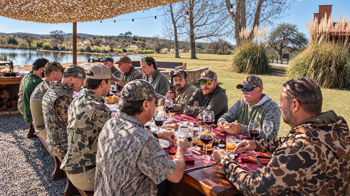 Hunting guide high-fiving guests in the field at Sierra Brava Lodge