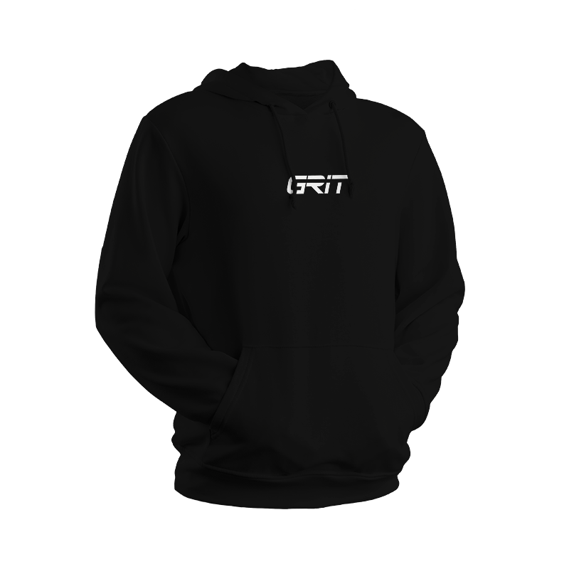 Black hoodie with white GRIT logo in centre of chest