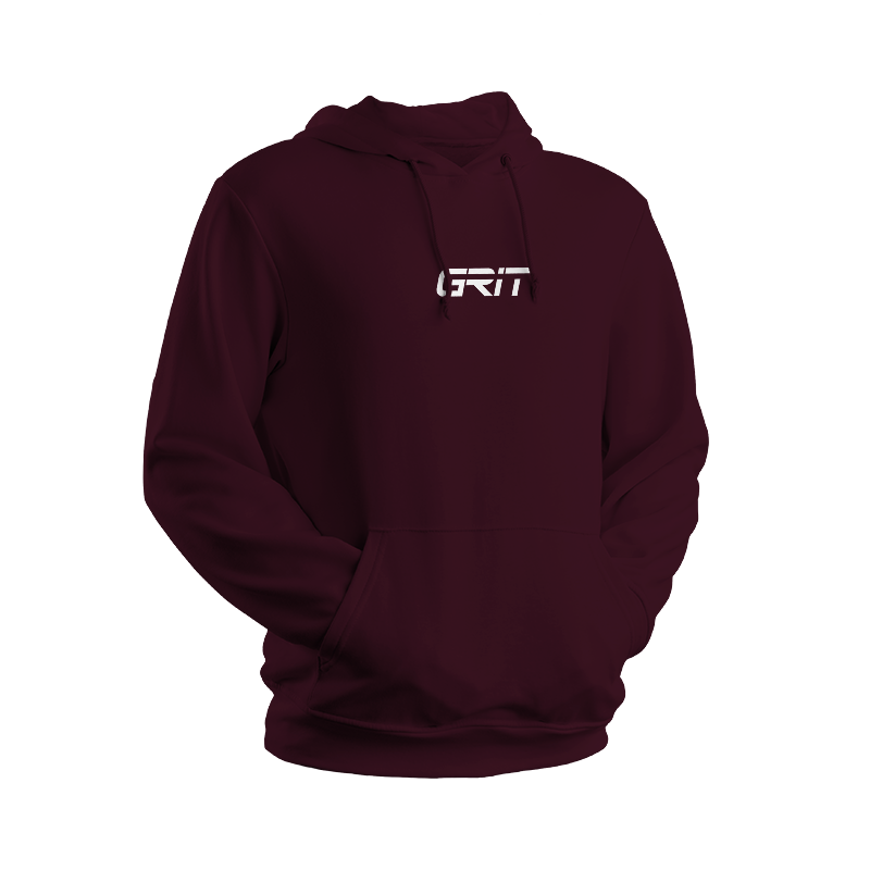 Burgundy hoodie with white GRIT logo in centre of chest